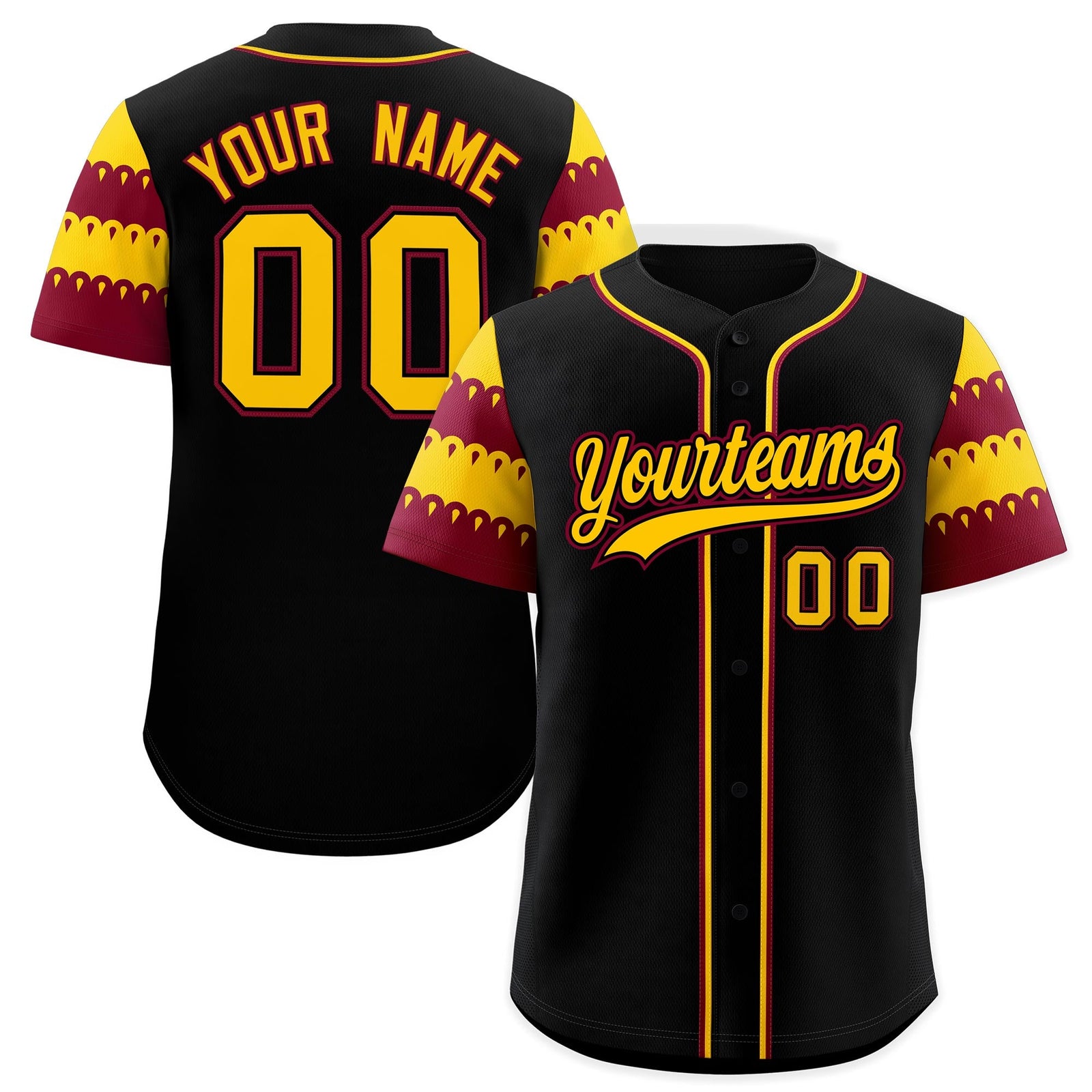 Custom Black Crimson Gold Sleeve Flag Lace Baseball Jersey | Sublimation Printed & Embroidery,Add Name and Numbern,Perfect for Teams | KXKSHOP