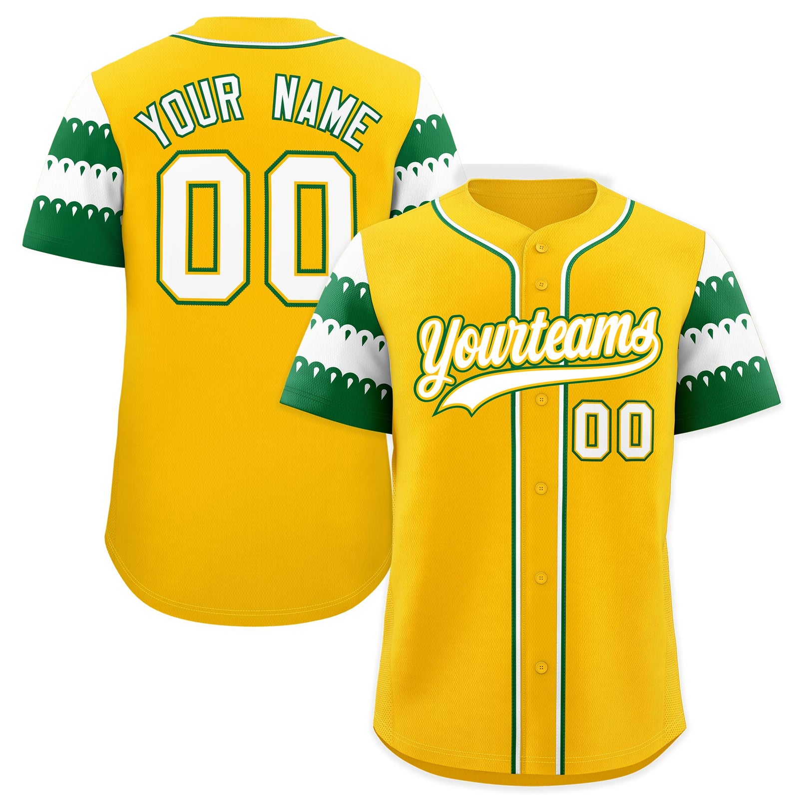 Custom Gold Kelly Green White Sleeve Flag Lace Baseball Jersey | Sublimation Printed & Embroidery,Add Name and Numbern,Perfect for Teams | KXKSHOP