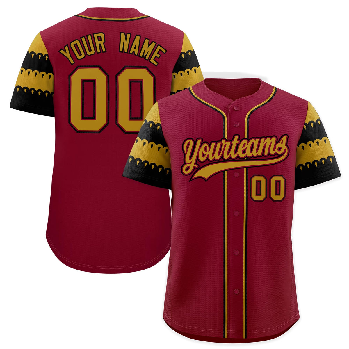 Custom Crimson Old Gold Black Sleeve Flag Lace Baseball Jersey | Sublimation Printed & Embroidery,Add Name and Numbern,Perfect for Teams | KXKSHOP