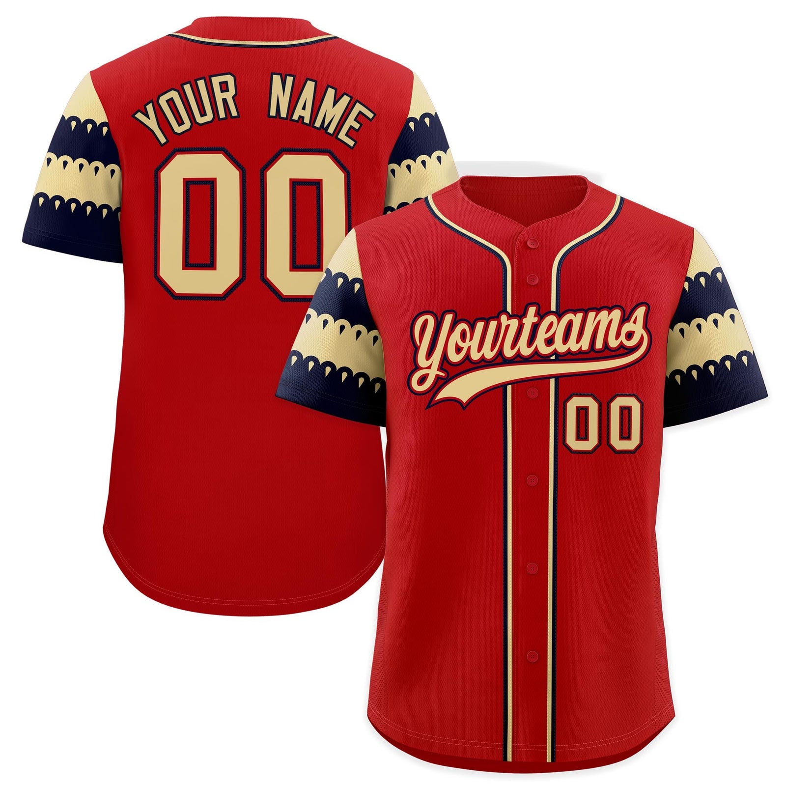 Custom Red Khaki Black Sleeve Flag Lace Baseball Jersey | Sublimation Printed & Embroidery,Add Name and Numbern,Perfect for Teams | KXKSHOP