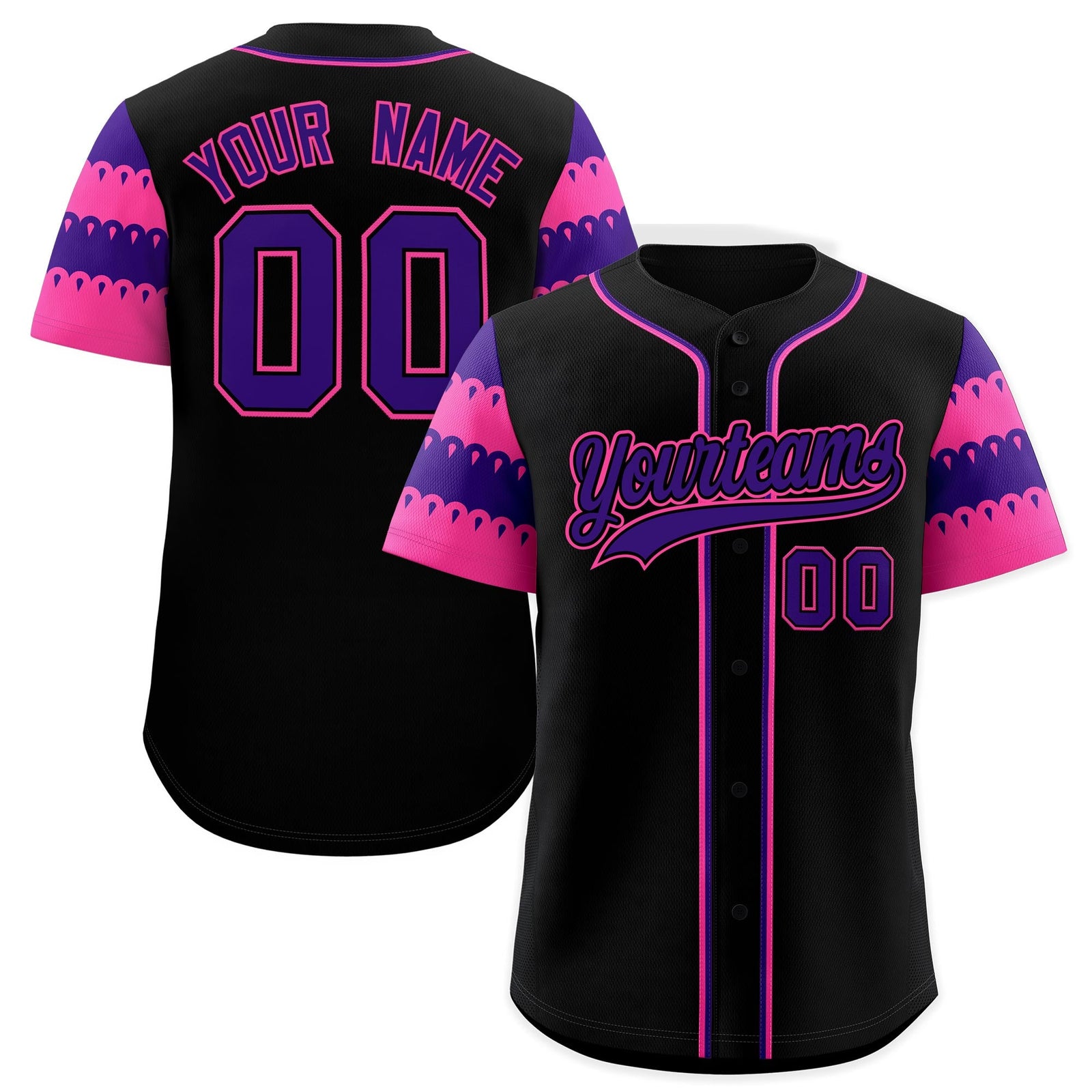 Custom Black Pink Purple Sleeve Flag Lace Baseball Jersey | Sublimation Printed & Embroidery,Add Name and Numbern,Perfect for Teams | KXKSHOP