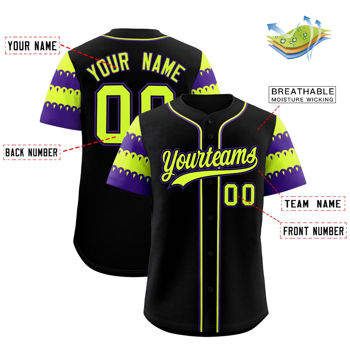 Custom Black Purple Sleeve Flag Lace Baseball Jersey | Sublimation Printed &amp; Embroidery,Add Name and Numbern,Perfect for Teams | KXKSHOP