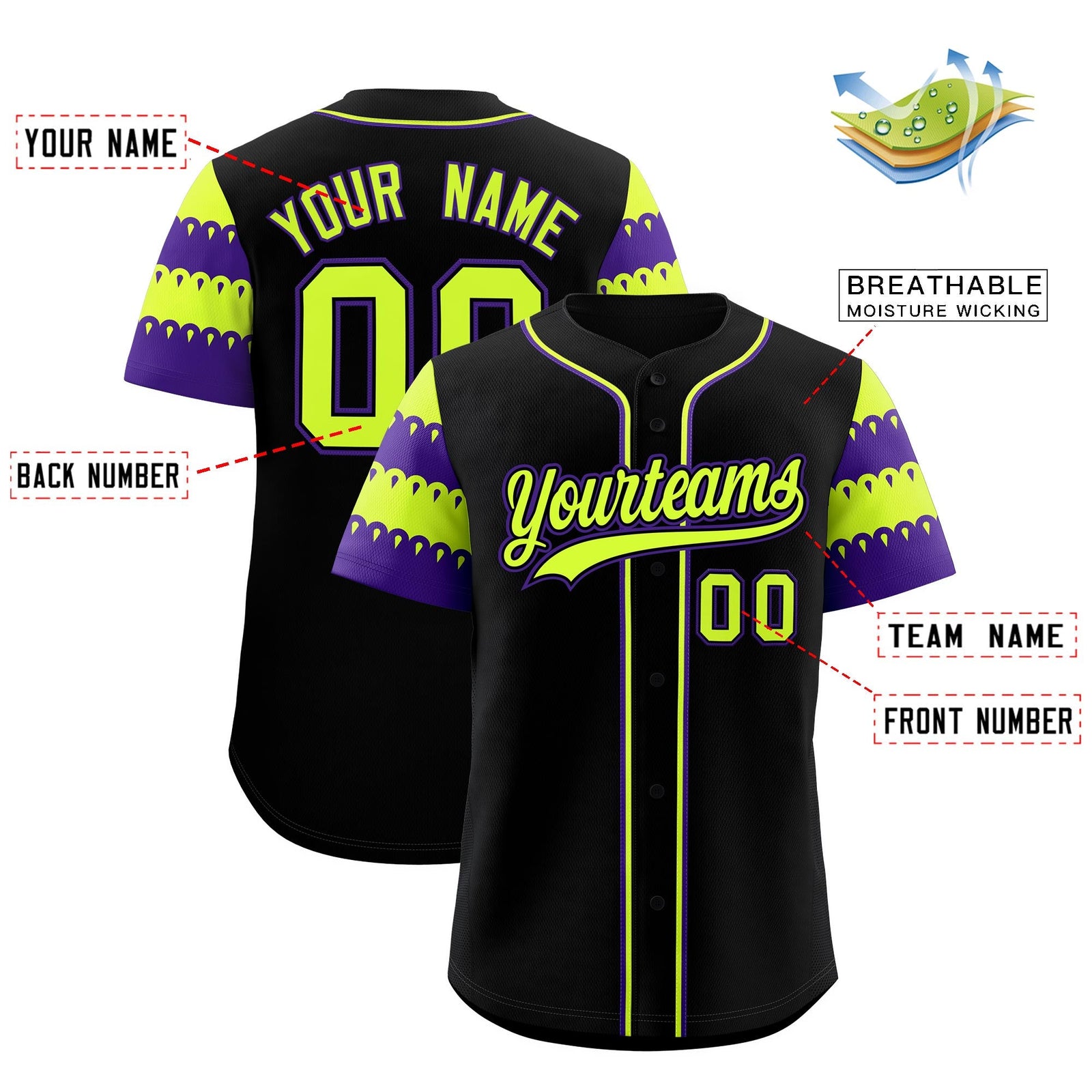 Custom Black Purple Sleeve Flag Lace Baseball Jersey | Sublimation Printed & Embroidery,Add Name and Numbern,Perfect for Teams | KXKSHOP