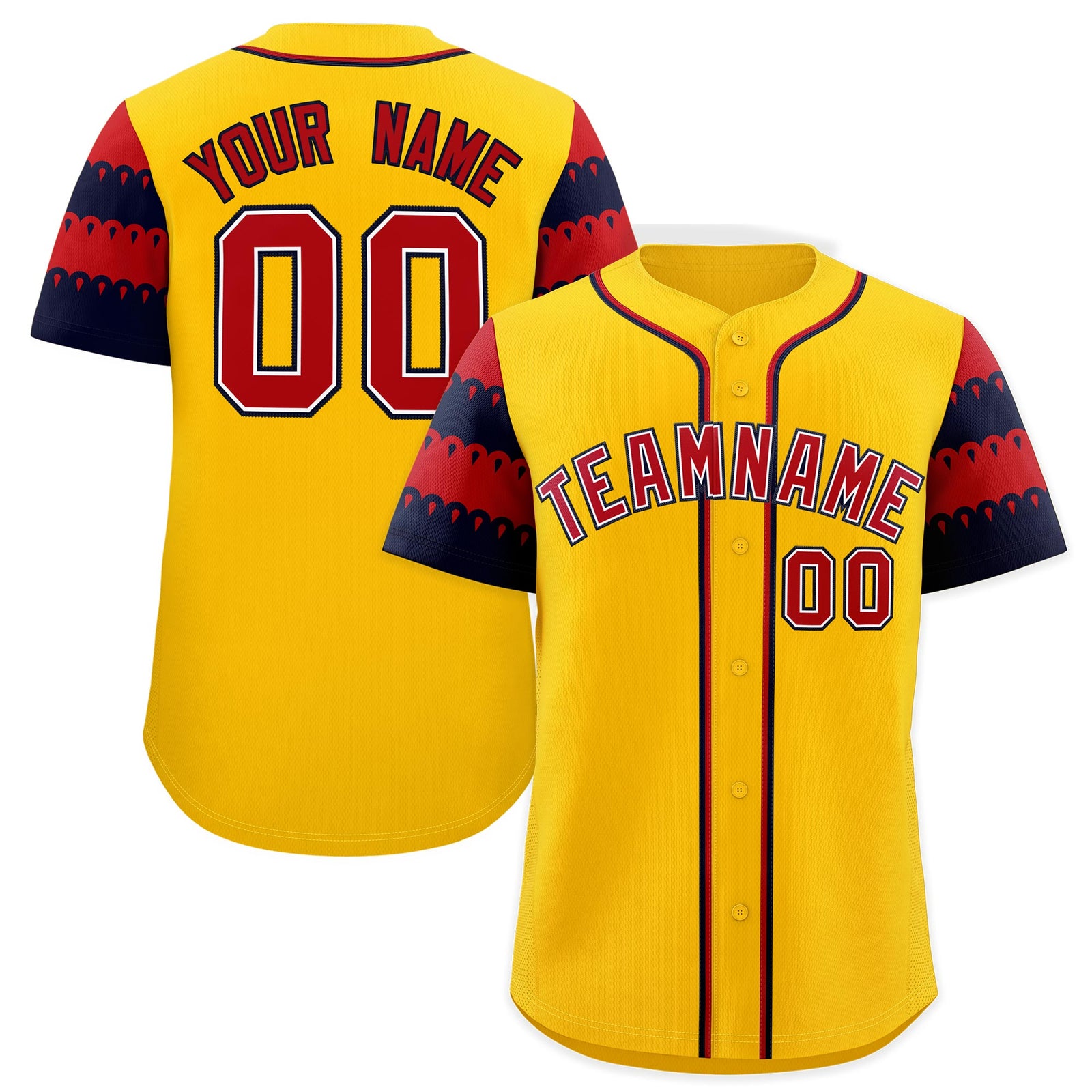 Custom Gold Navy Red Sleeve Flag Lace Baseball Jersey | Sublimation Printed & Embroidery,Add Name and Numbern,Perfect for Teams | KXKSHOP