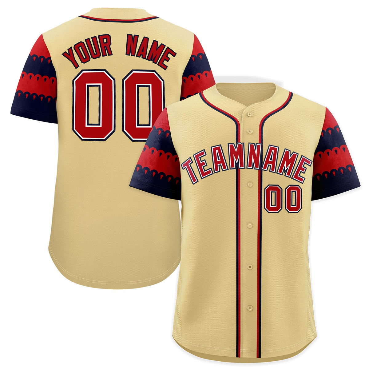 Custom Khaki Red Navy Sleeve Flag Lace Baseball Jersey | Sublimation Printed &amp; Embroidery,Add Name and Numbern,Perfect for Teams | KXKSHOP