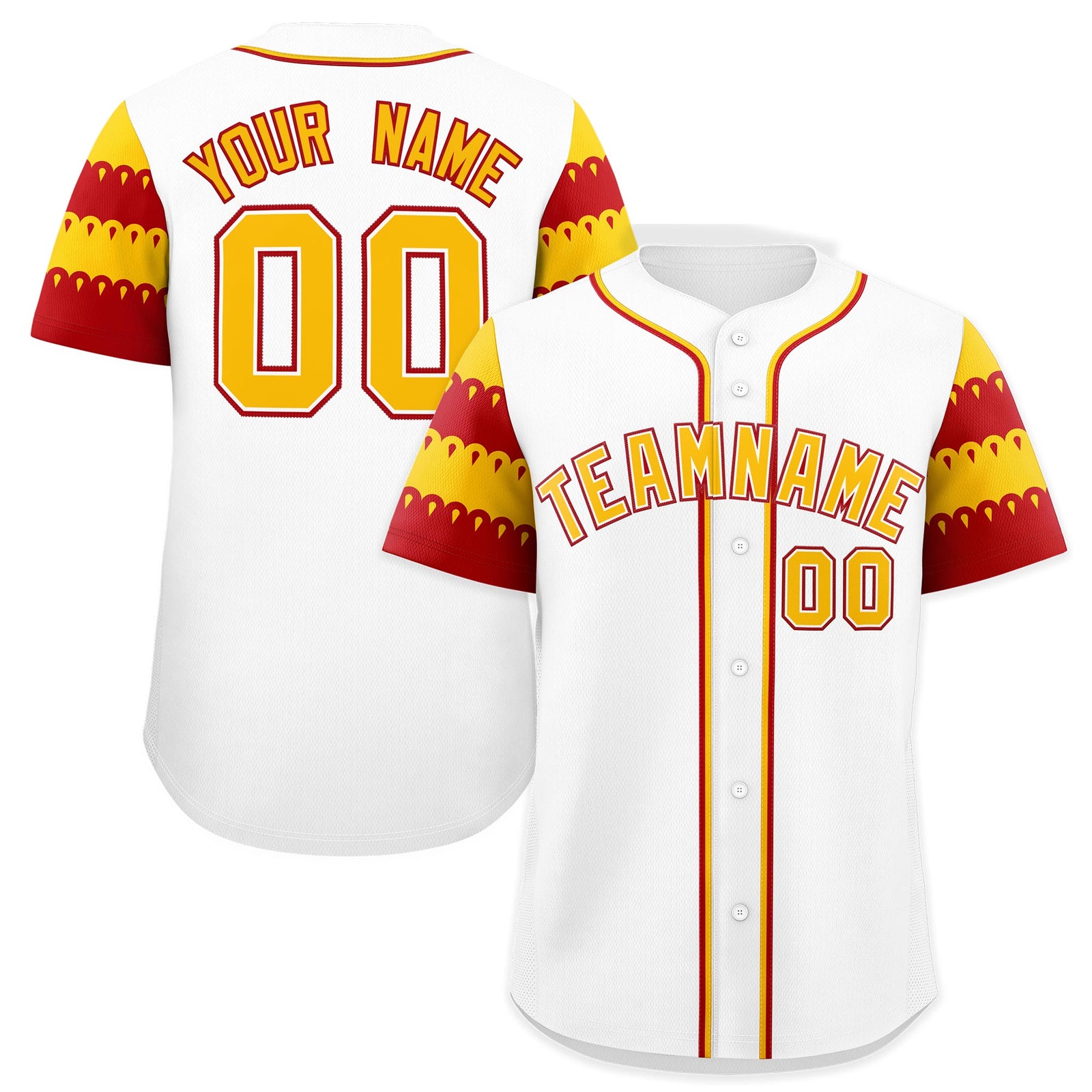 Custom White Red Gold Sleeve Flag Lace Baseball Jersey | Sublimation Printed & Embroidery,Add Name and Numbern,Perfect for Teams | KXKSHOP