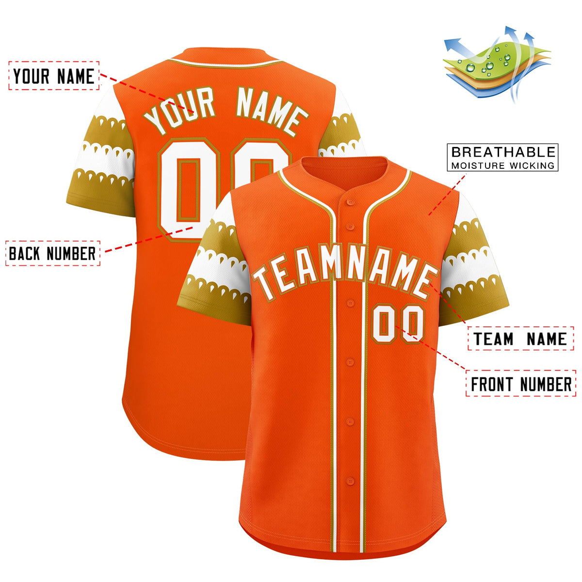 Custom Orange Old Gold White Sleeve Flag Lace Baseball Jersey | Sublimation Printed & Embroidery,Add Name and Numbern,Perfect for Teams | KXKSHOP