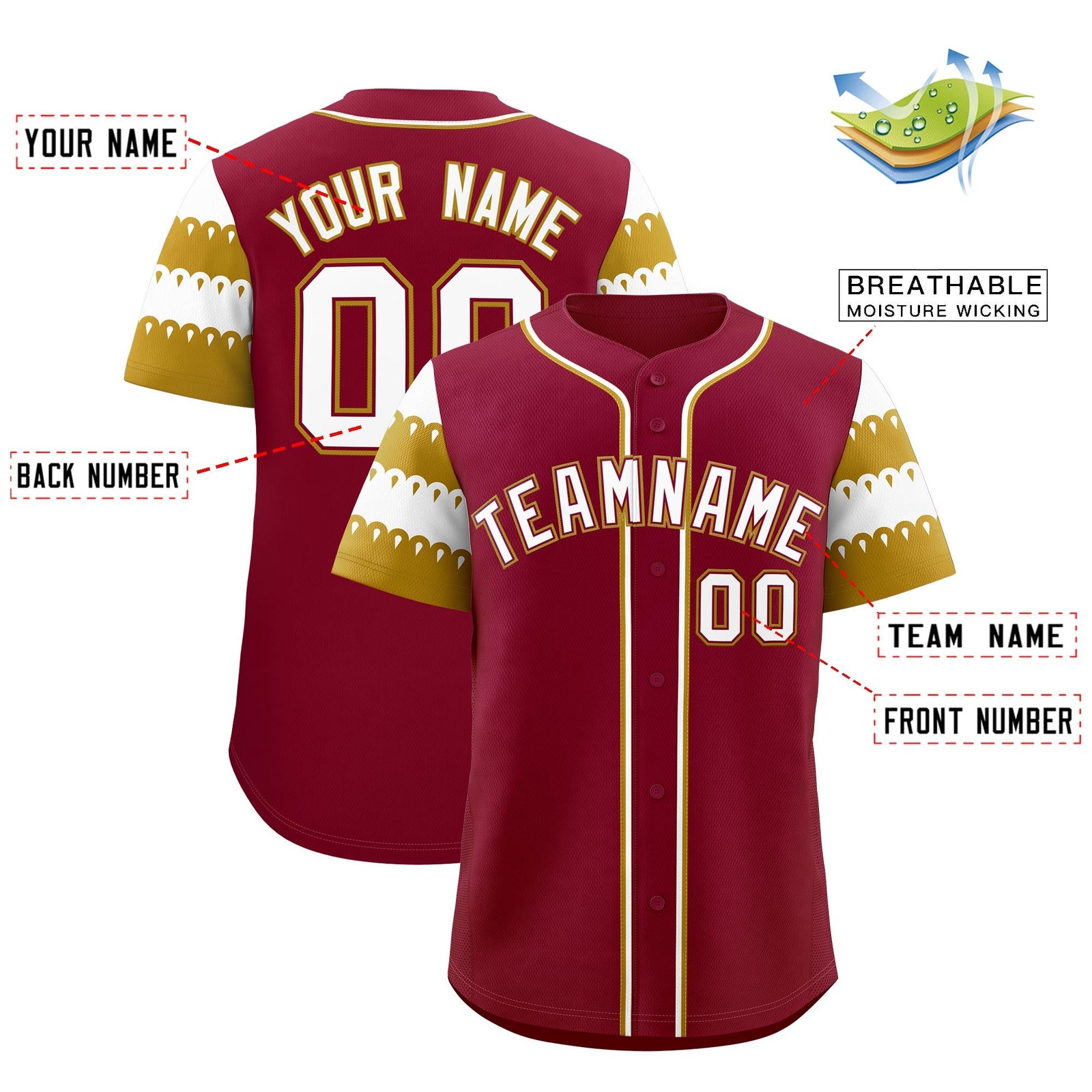 Custom Crimson Old Gold White Sleeve Flag Lace Baseball Jersey | Sublimation Printed & Embroidery,Add Name and Numbern,Perfect for Teams | KXKSHOP