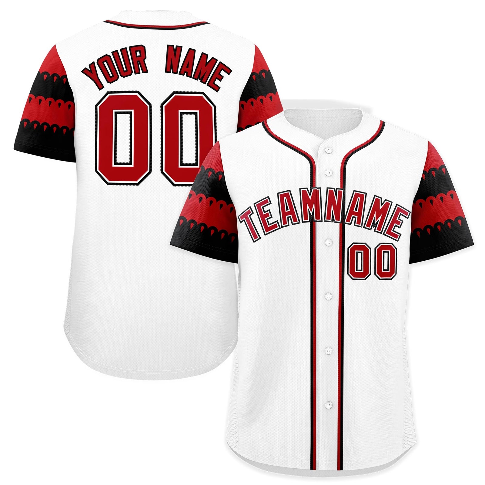 Custom White Red Black Sleeve Flag Lace Baseball Jersey | Sublimation Printed & Embroidery,Add Name and Numbern,Perfect for Teams | KXKSHOP
