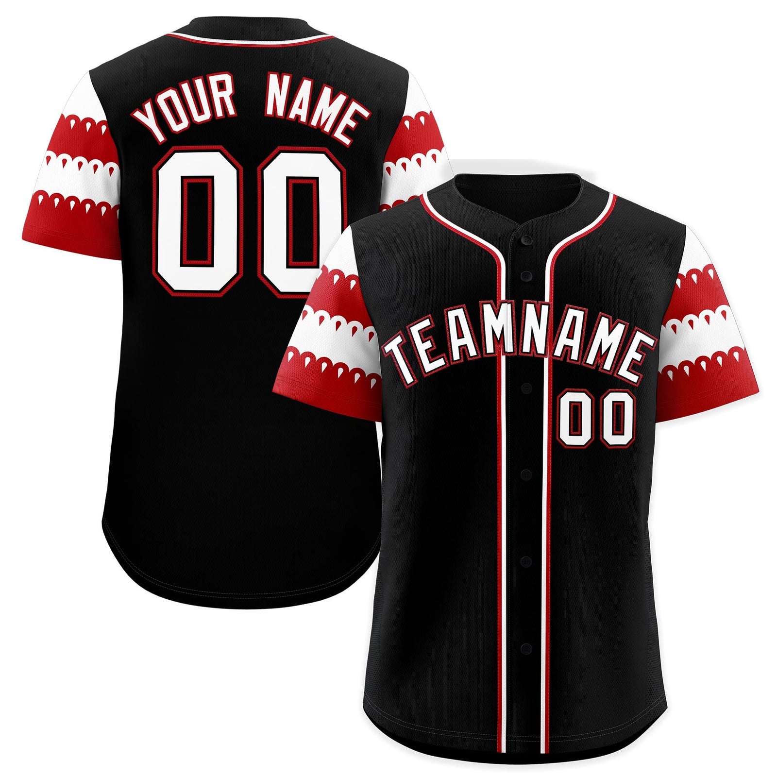 Custom Black Red White Sleeve Flag Lace Baseball Jersey | Sublimation Printed & Embroidery,Add Name and Numbern,Perfect for Teams | KXKSHOP