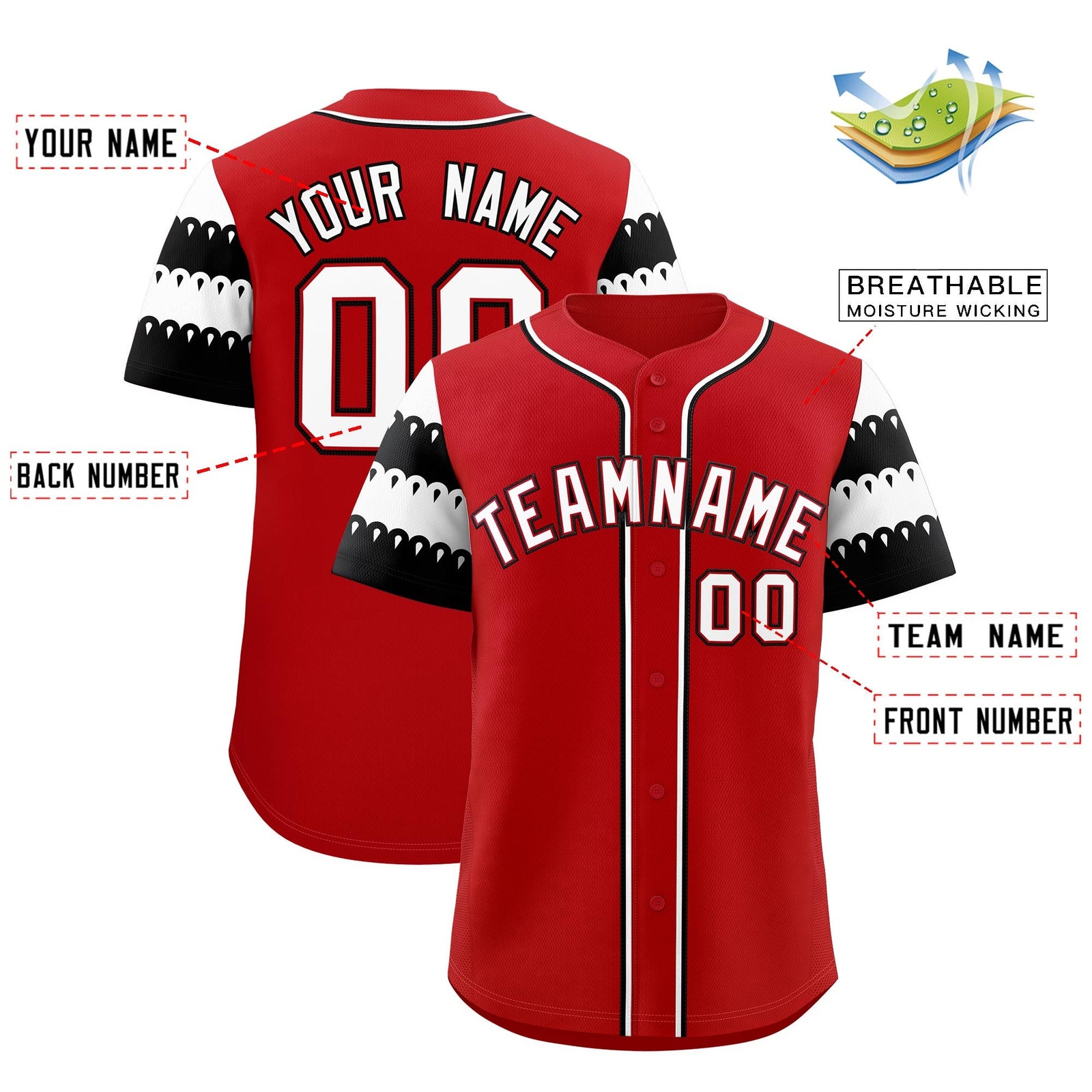 Custom Red White Black Sleeve Flag Lace Baseball Jersey | Sublimation Printed & Embroidery,Add Name and Numbern,Perfect for Teams | KXKSHOP