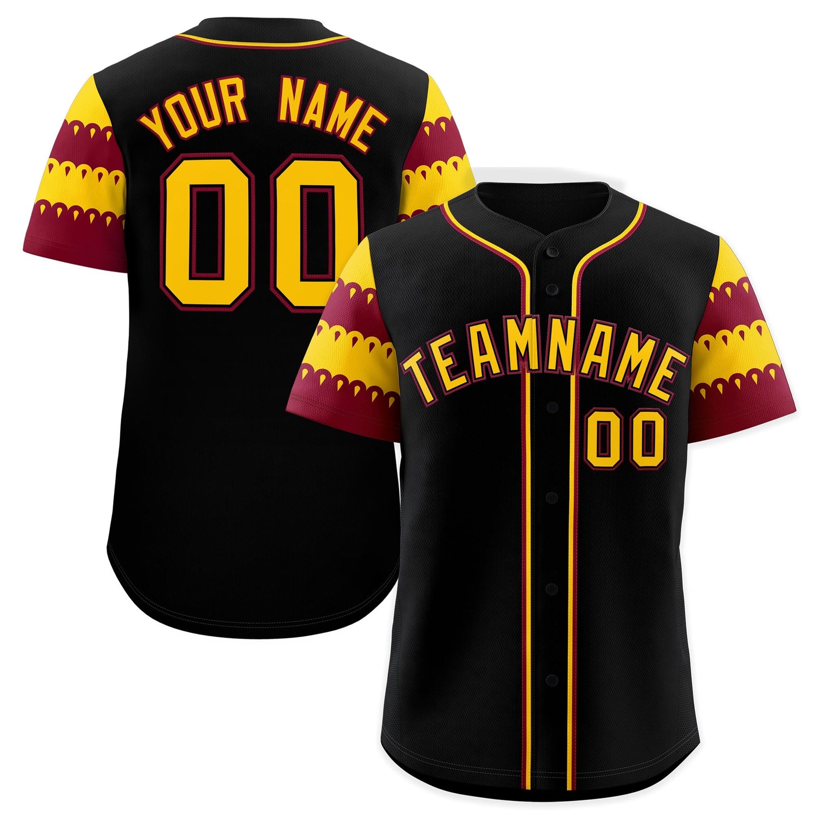 Custom Black Crimson Gold Sleeve Flag Lace Baseball Jersey | Sublimation Printed & Embroidery,Add Name and Numbern,Perfect for Teams | KXKSHOP