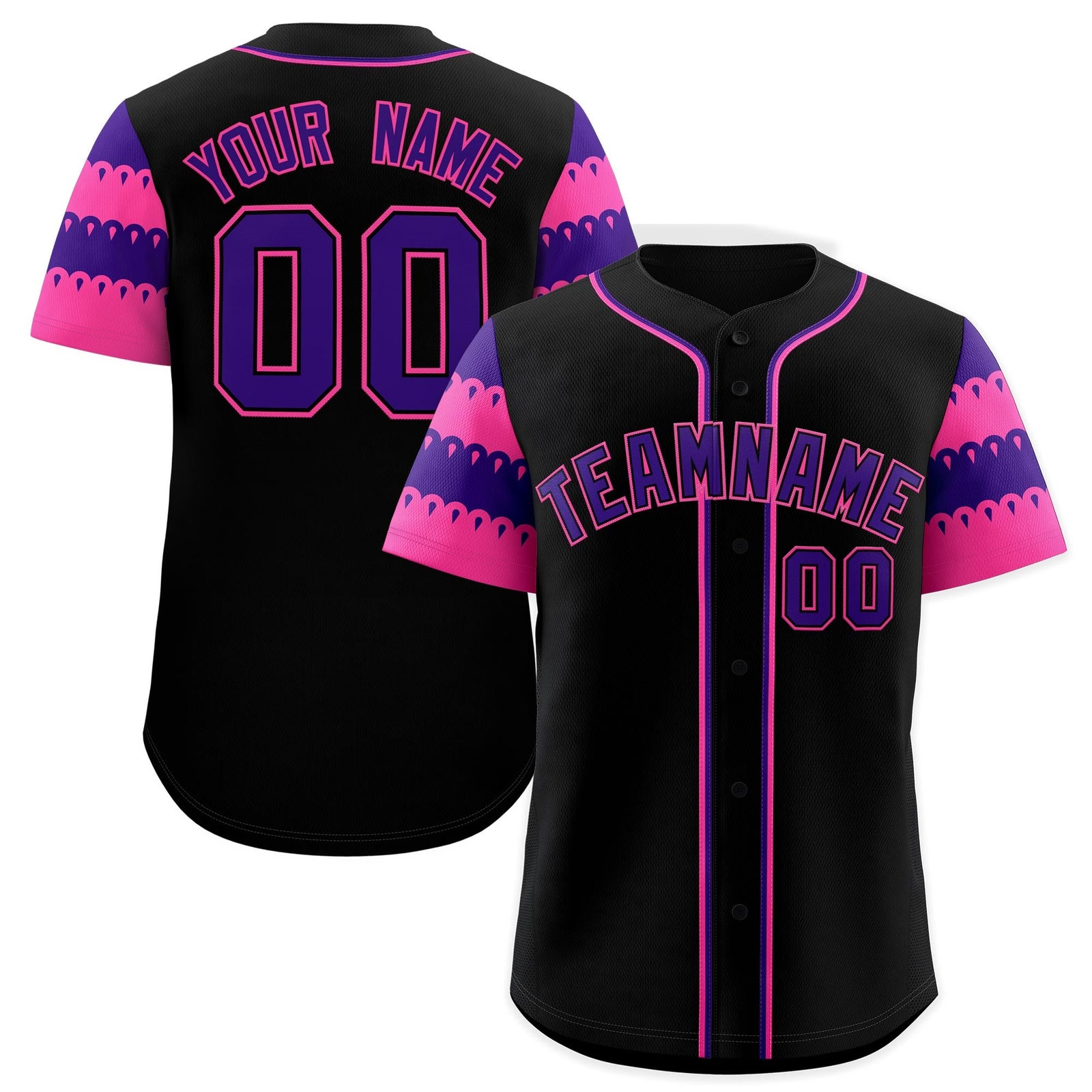 Custom Black Pink Purple Sleeve Flag Lace Baseball Jersey | Sublimation Printed & Embroidery,Add Name and Numbern,Perfect for Teams | KXKSHOP