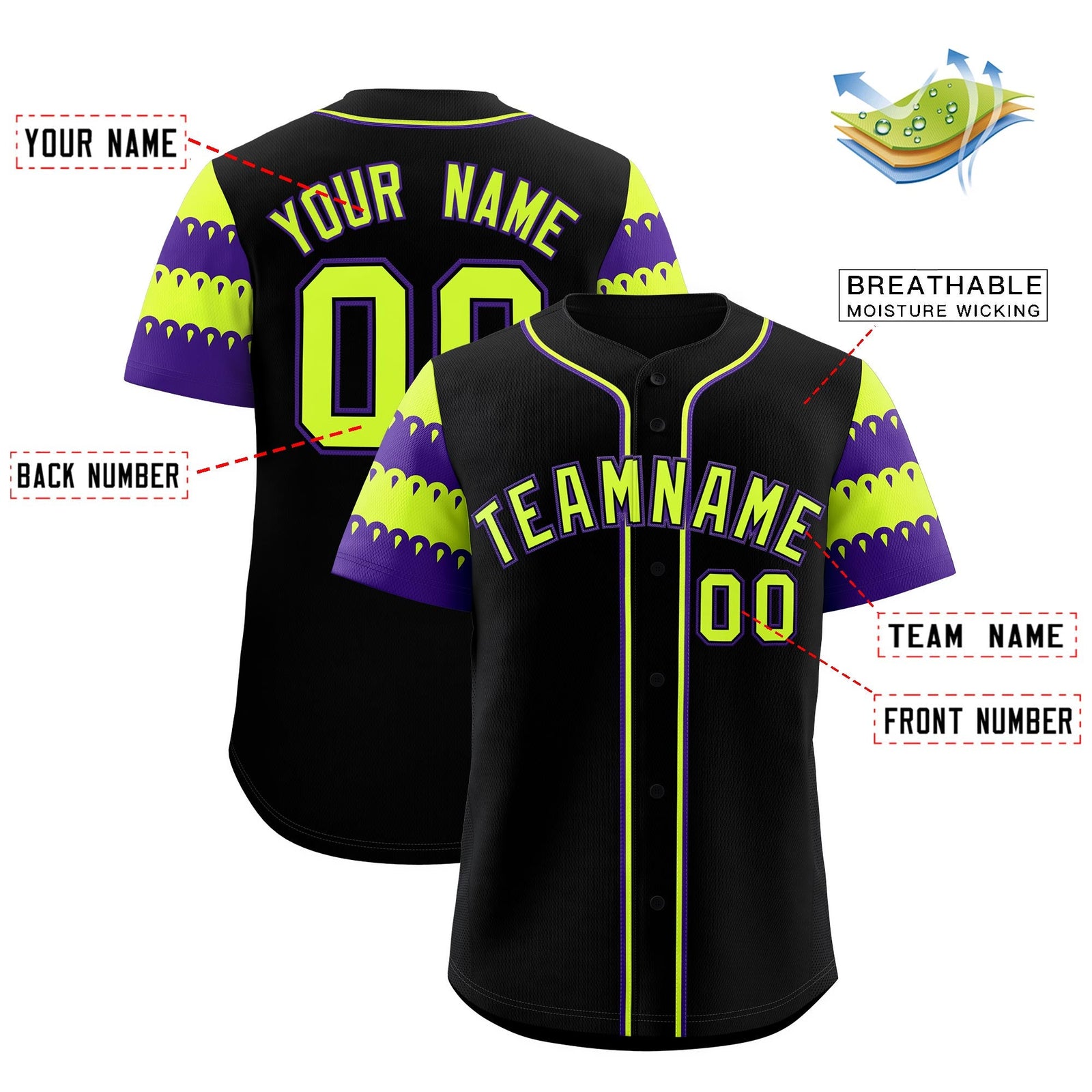 Custom Black Purple Sleeve Flag Lace Baseball Jersey | Sublimation Printed & Embroidery,Add Name and Numbern,Perfect for Teams | KXKSHOP