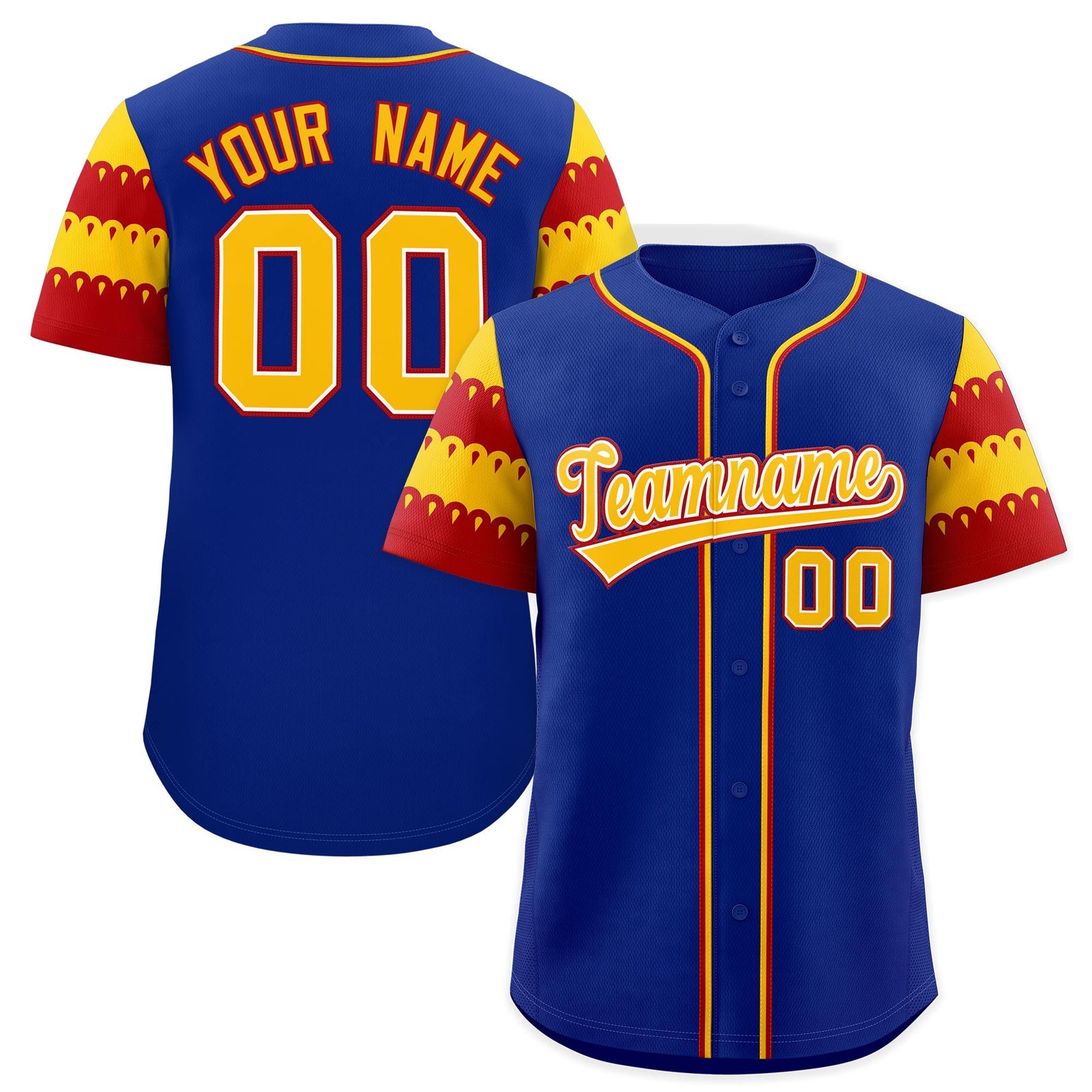 Custom Royal Gold Red Sleeve Flag Lace Baseball Jersey | Sublimation Printed & Embroidery,Add Name and Numbern,Perfect for Teams | KXKSHOP