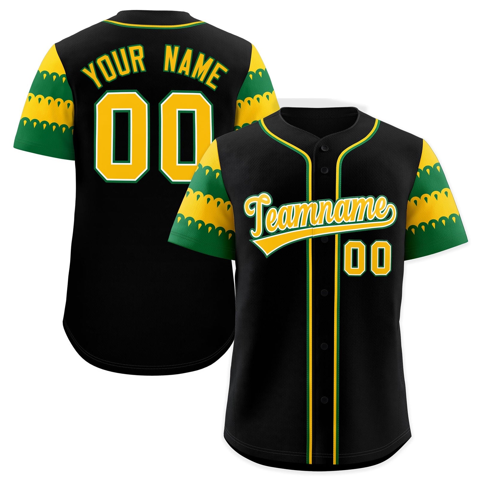 Custom Black Kelly Green Gold Sleeve Flag Lace Baseball Jersey | Sublimation Printed & Embroidery,Add Name and Numbern,Perfect for Teams | KXKSHOP