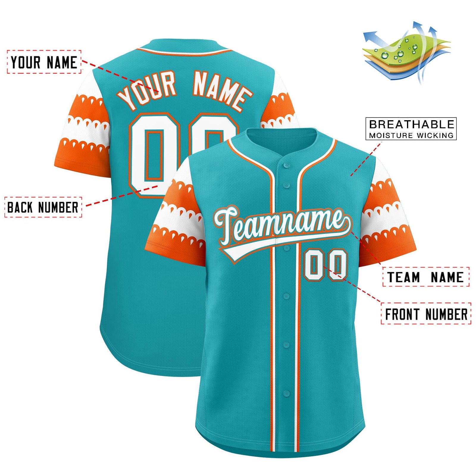 Custom Aqua Orange White Sleeve Flag Lace Baseball Jersey | Sublimation Printed & Embroidery,Add Name and Numbern,Perfect for Teams | KXKSHOP