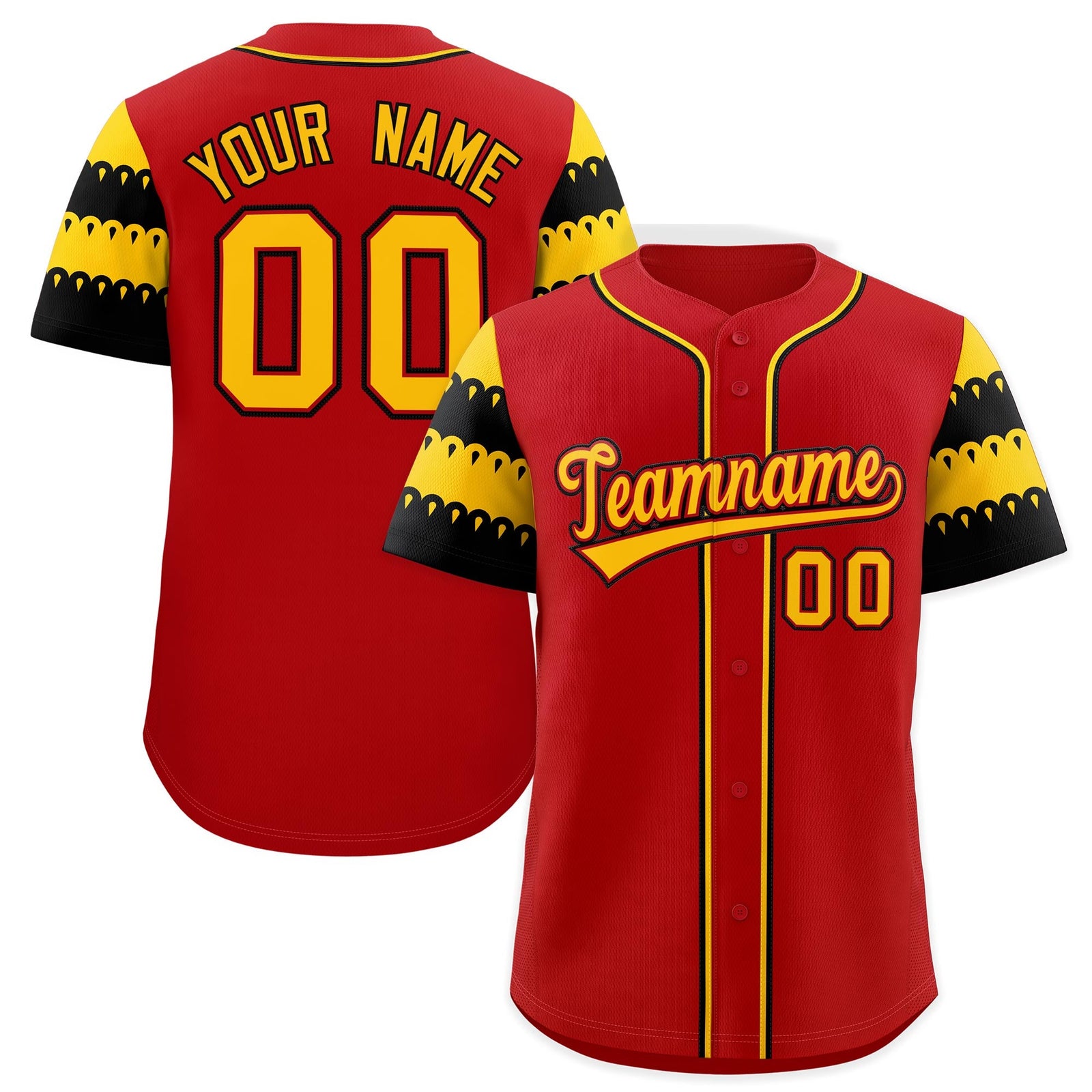 Custom Red Black Gold Sleeve Flag Lace Baseball Jersey | Sublimation Printed & Embroidery,Add Name and Numbern,Perfect for Teams | KXKSHOP