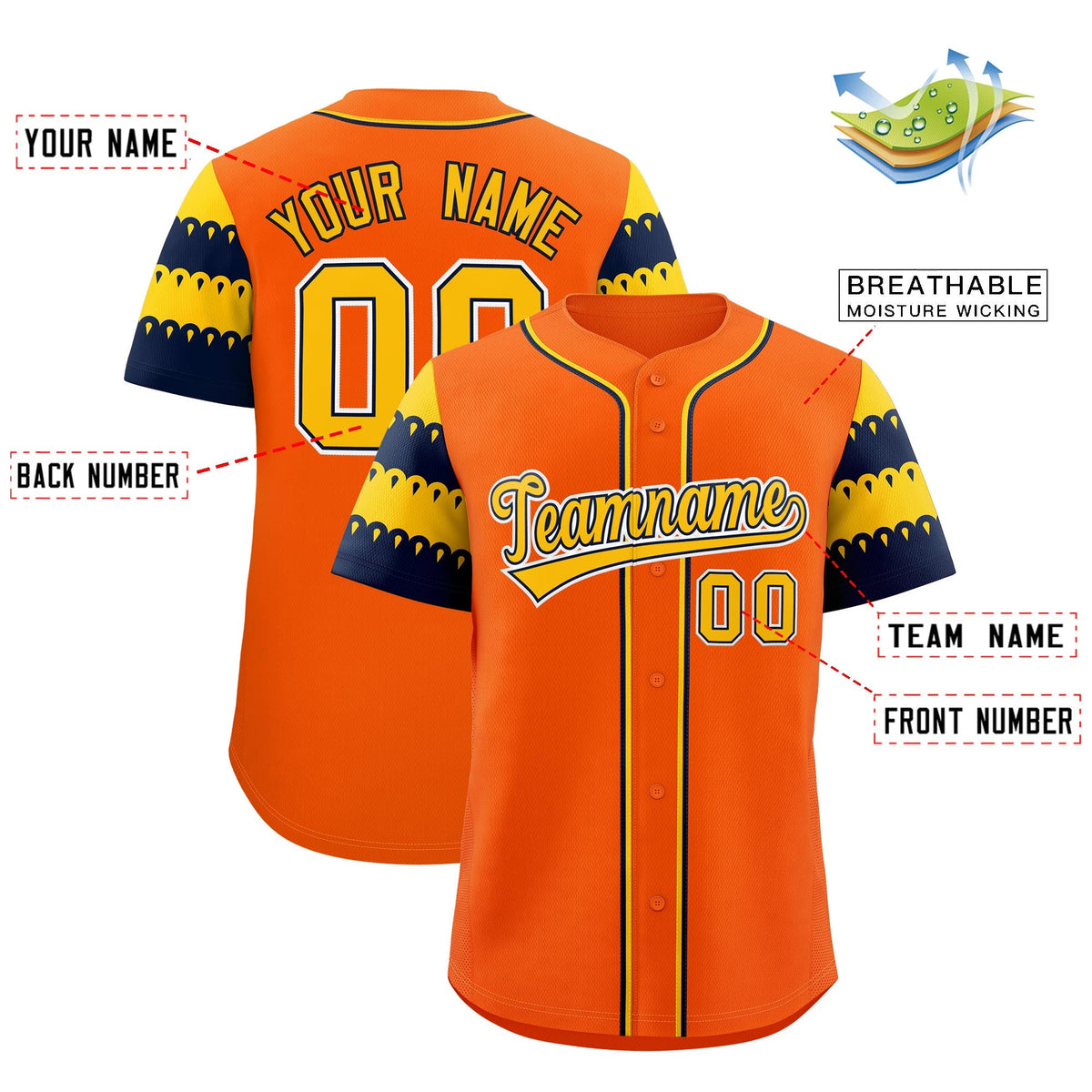Custom Orange Gold Navy Sleeve Flag Lace Baseball Jersey | Sublimation Printed &amp; Embroidery,Add Name and Numbern,Perfect for Teams | KXKSHOP