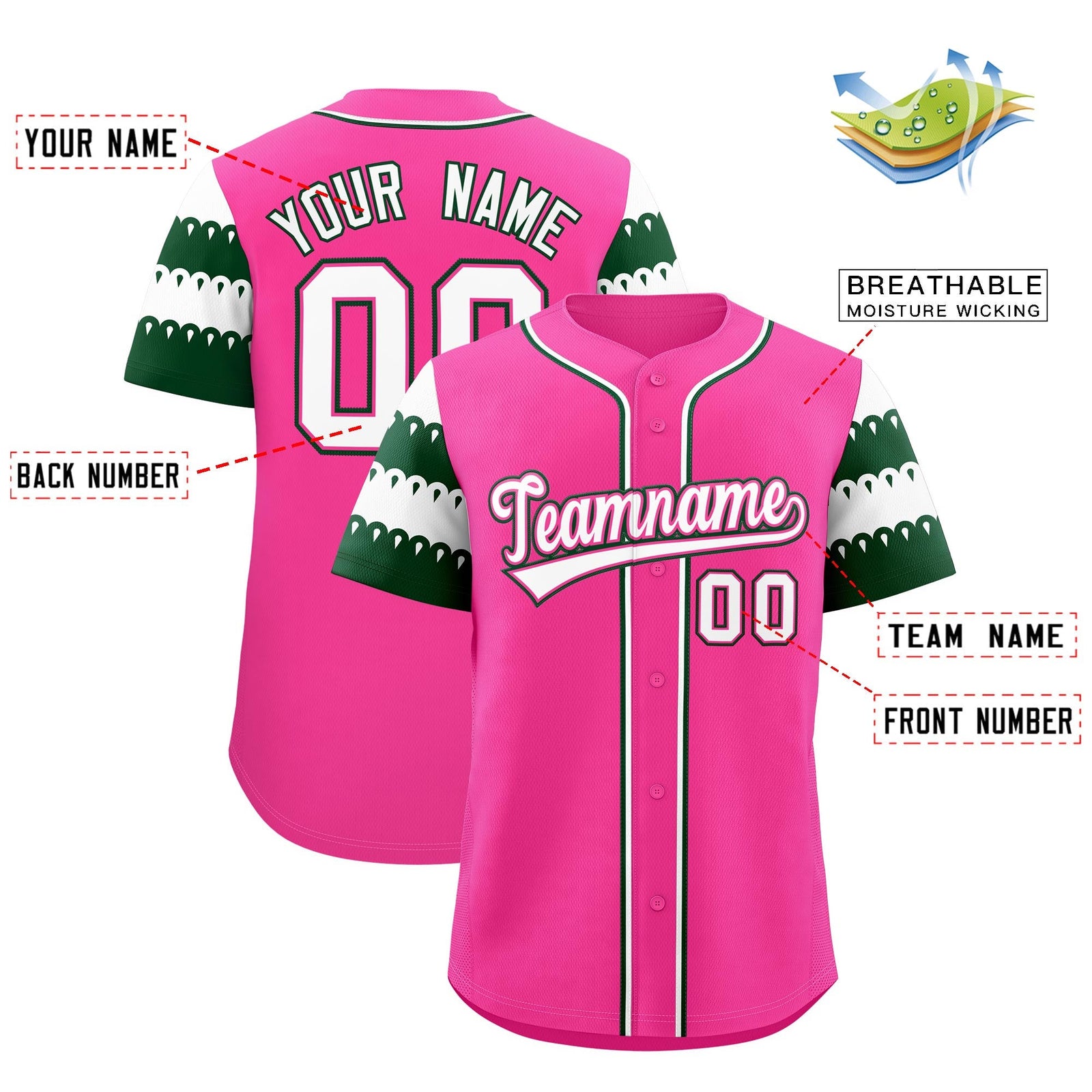 Custom Pink Green White Sleeve Flag Lace Baseball Jersey | Sublimation Printed & Embroidery,Add Name and Numbern,Perfect for Teams | KXKSHOP