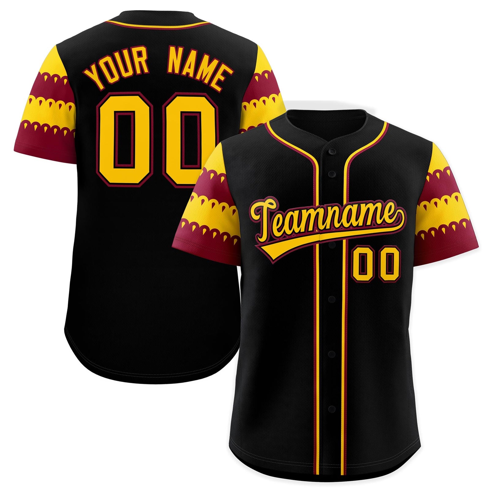 Custom Black Crimson Gold Sleeve Flag Lace Baseball Jersey | Sublimation Printed & Embroidery,Add Name and Numbern,Perfect for Teams | KXKSHOP
