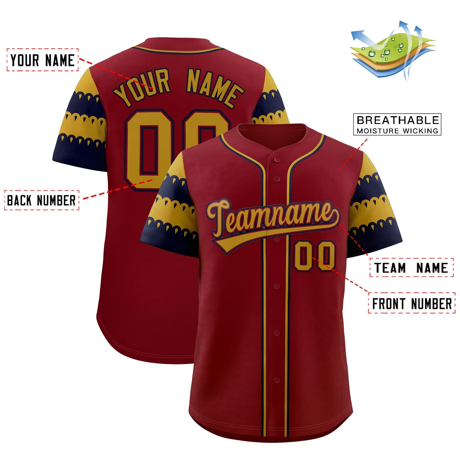 Custom Crimson Old Gold Navy Sleeve Flag Lace Baseball Jersey | Sublimation Printed & Embroidery,Add Name and Numbern,Perfect for Teams | KXKSHOP