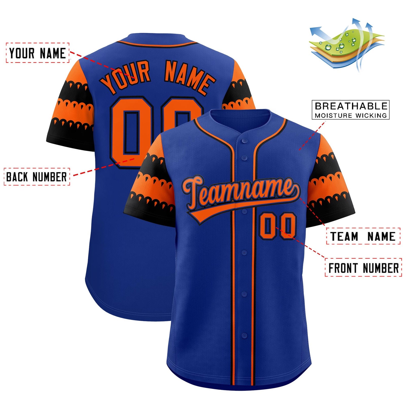 Custom Royal Orange Black Sleeve Flag Lace Baseball Jersey | Sublimation Printed & Embroidery,Add Name and Numbern,Perfect for Teams | KXKSHOP