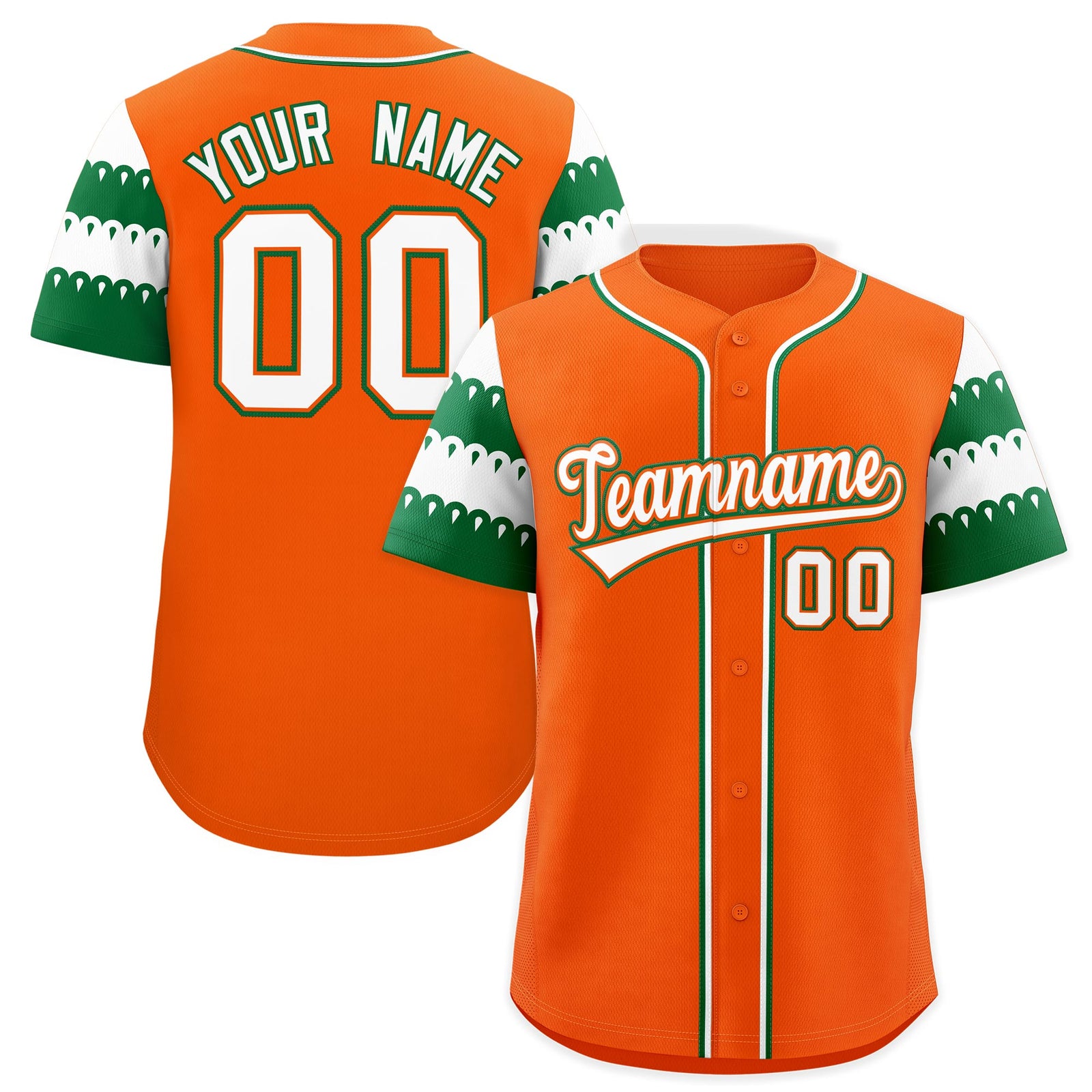 Custom Orange Kelly Green White Sleeve Flag Lace Baseball Jersey | Sublimation Printed & Embroidery,Add Name and Numbern,Perfect for Teams | KXKSHOP