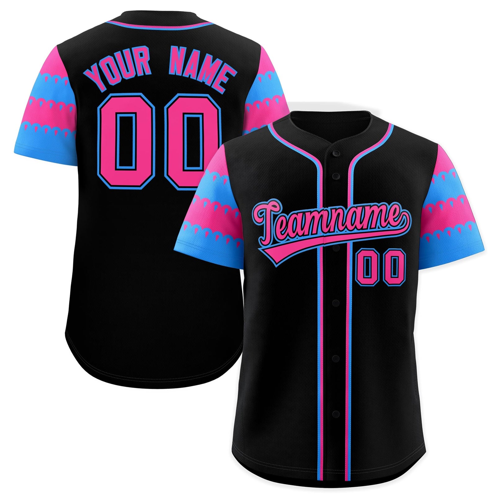 Custom Black Pink Powder Blue Sleeve Flag Lace Baseball Jersey | Sublimation Printed & Embroidery,Add Name and Numbern,Perfect for Teams | KXKSHOP