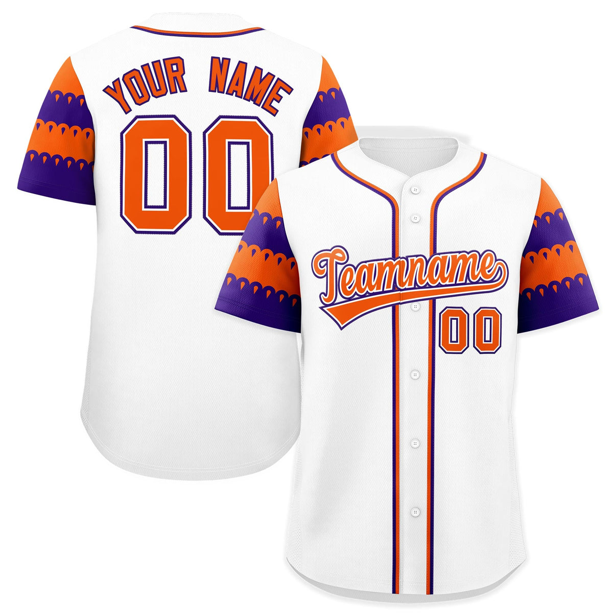 Custom White Orange Purple Sleeve Flag Lace Baseball Jersey | Sublimation Printed &amp; Embroidery,Add Name and Numbern,Perfect for Teams | KXKSHOP
