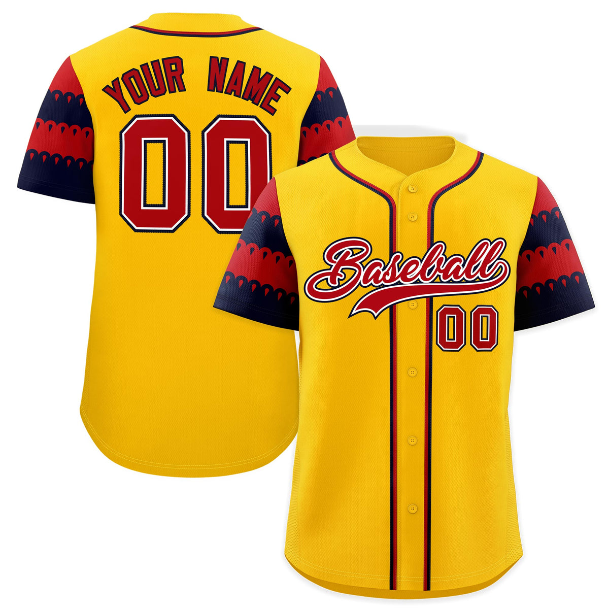 Custom Gold Navy Red Sleeve Flag Lace Baseball Jersey | Sublimation Printed &amp; Embroidery,Add Name and Numbern,Perfect for Teams | KXKSHOP