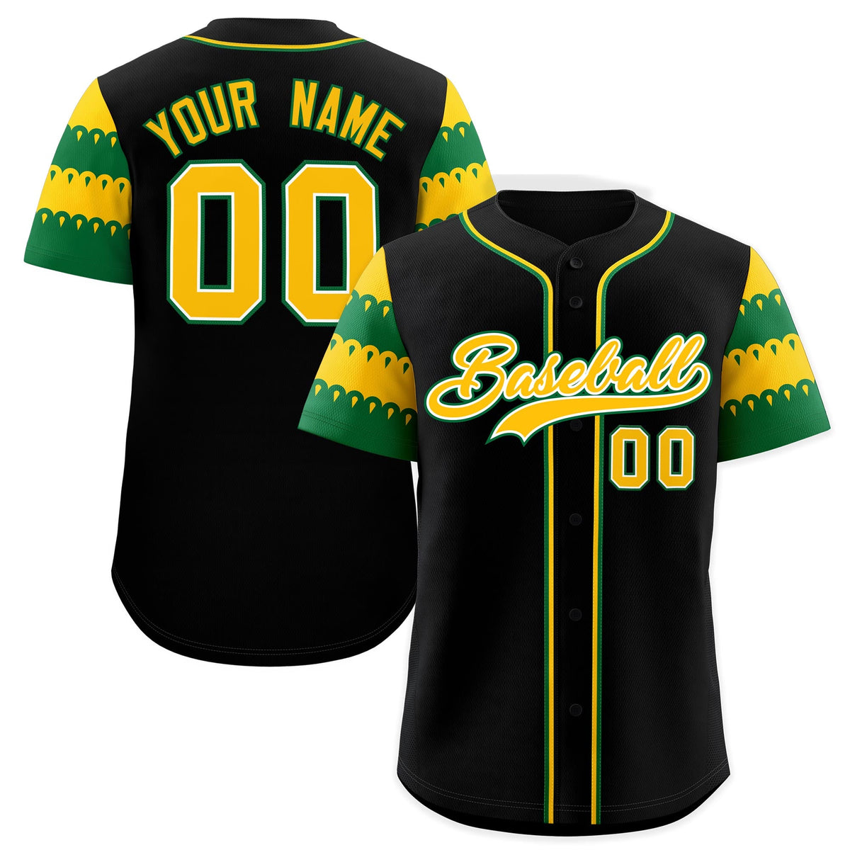 Custom Black Gold Kelly Green Sleeve Flag Lace Baseball Jersey | Sublimation Printed &amp; Embroidery,Add Name and Numbern,Perfect for Teams | KXKSHOP