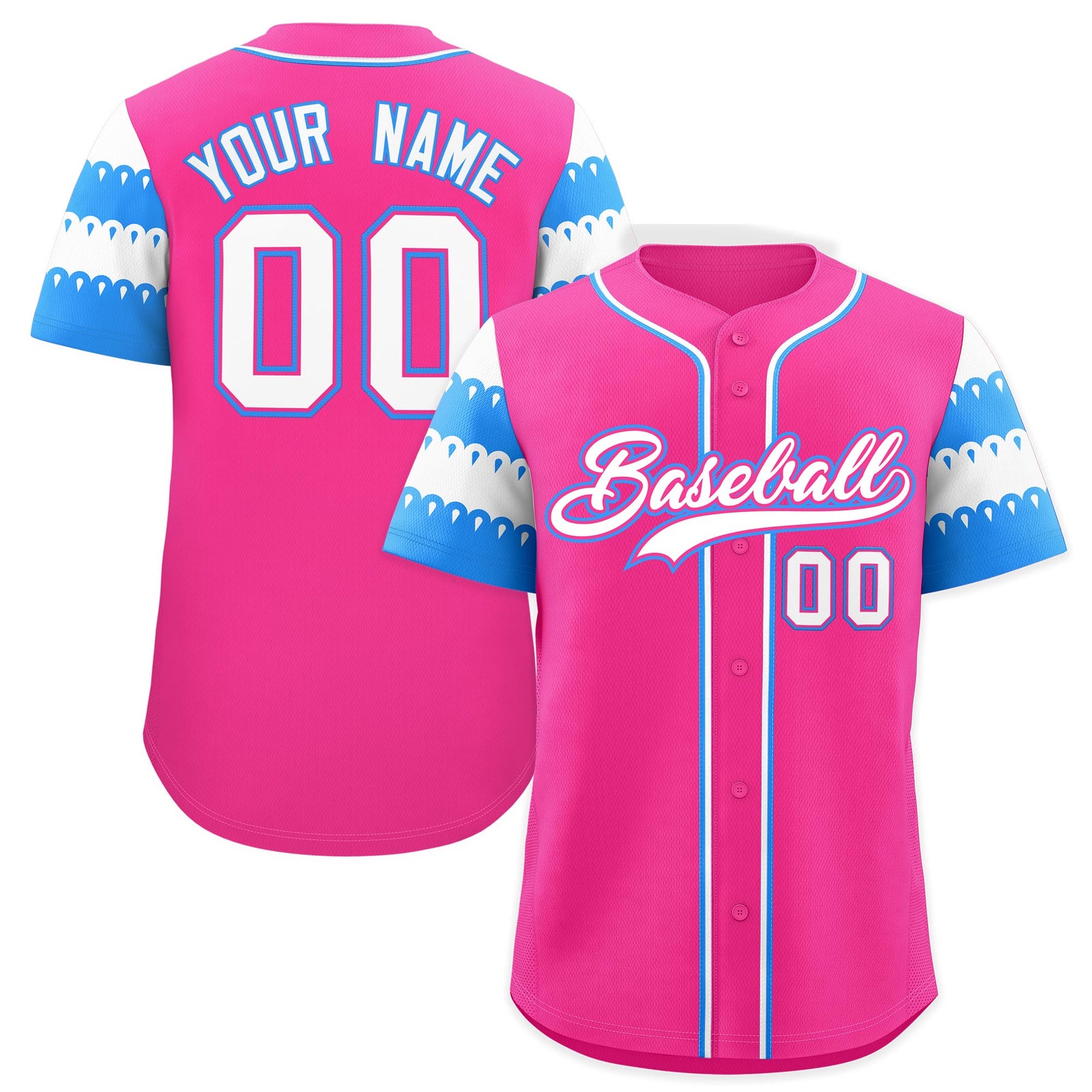 Custom Pink Powder Blue White Sleeve Flag Lace Baseball Jersey | Sublimation Printed & Embroidery,Add Name and Numbern,Perfect for Teams | KXKSHOP