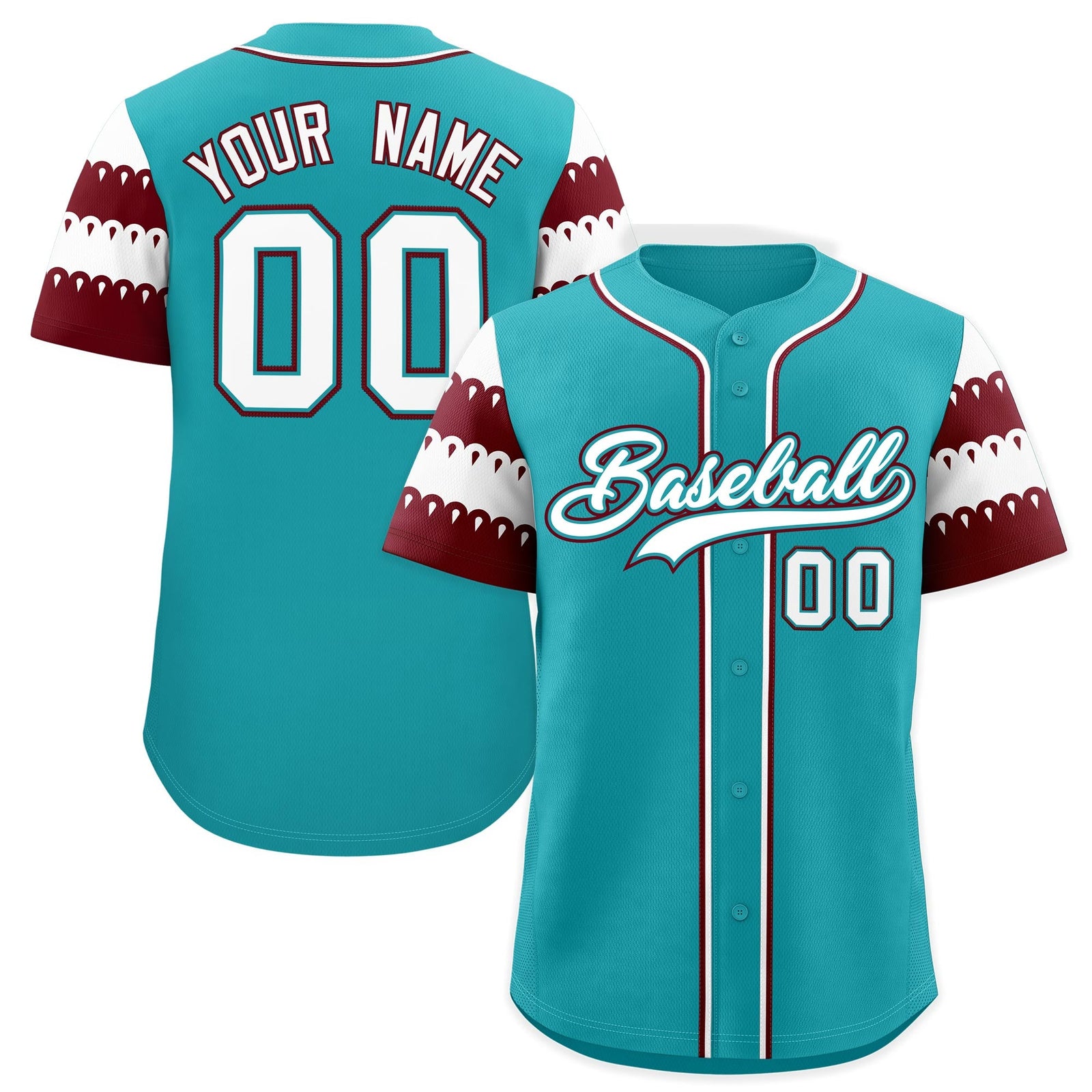 Custom Aqua Maroon White Sleeve Flag Lace Baseball Jersey | Sublimation Printed & Embroidery,Add Name and Numbern,Perfect for Teams | KXKSHOP