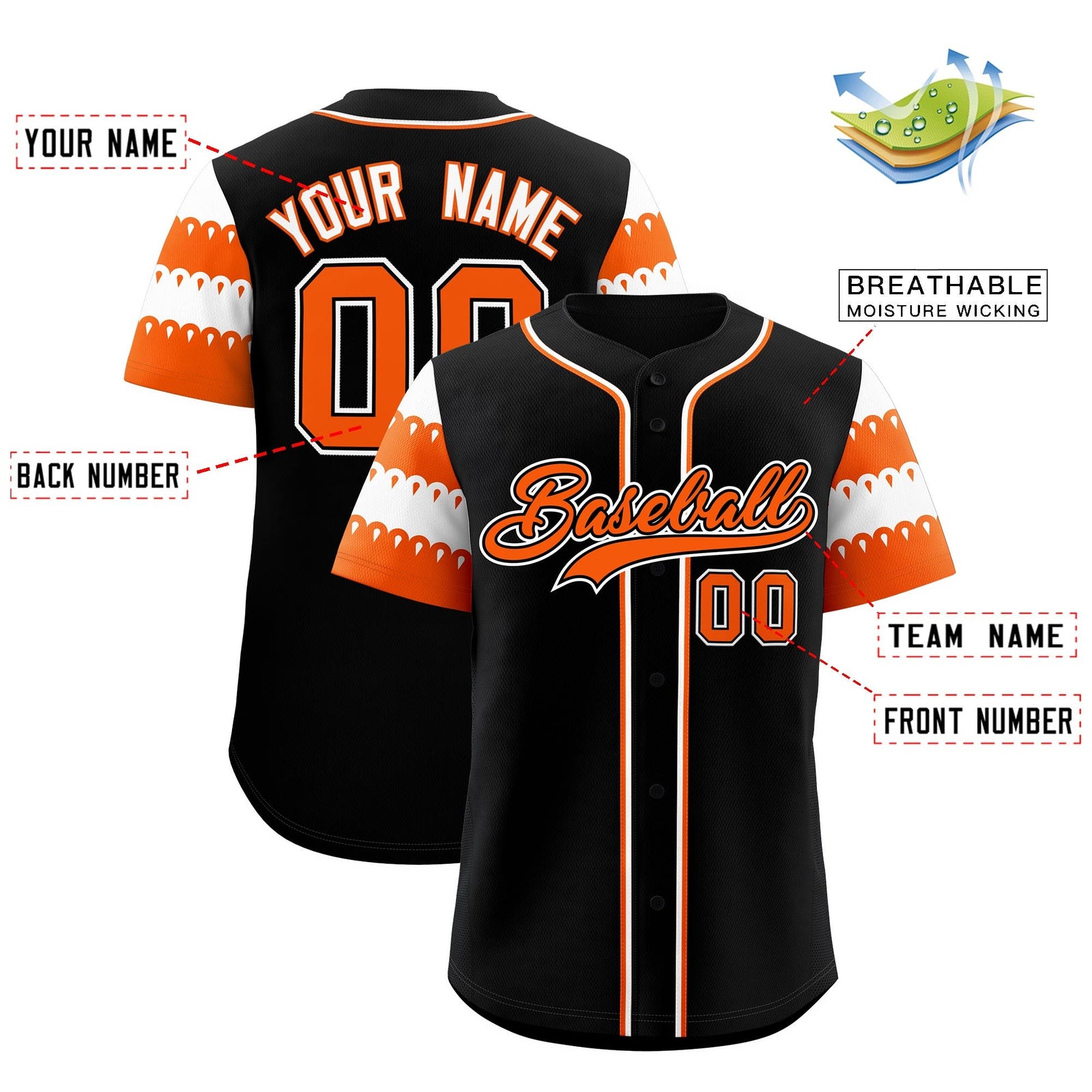 Custom Black Orange White Sleeve Flag Lace Baseball Jersey | Sublimation Printed & Embroidery,Add Name and Numbern,Perfect for Teams | KXKSHOP