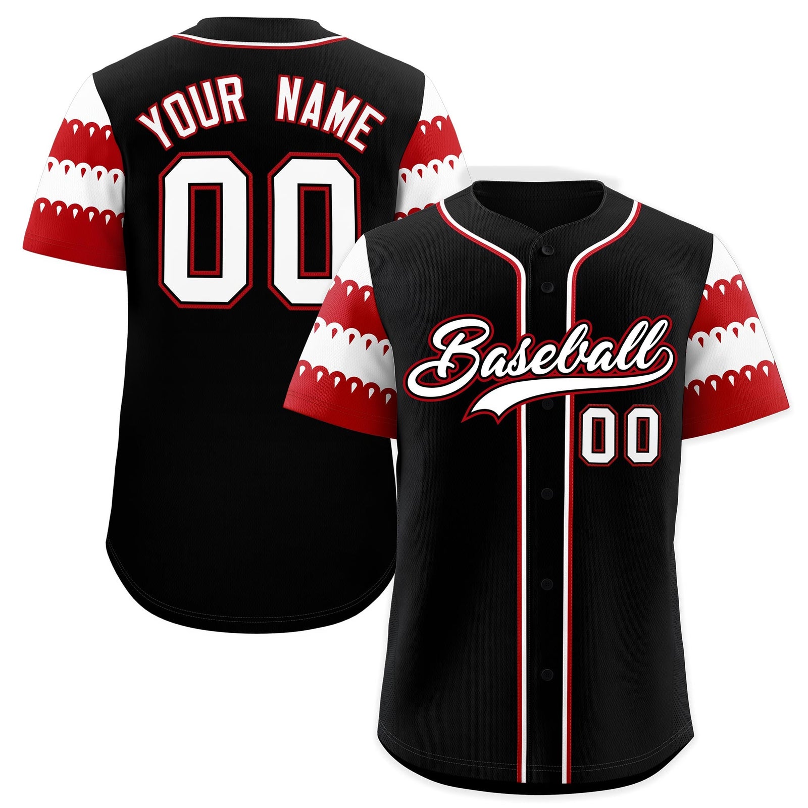 Custom Black Red White Sleeve Flag Lace Baseball Jersey | Sublimation Printed & Embroidery,Add Name and Numbern,Perfect for Teams | KXKSHOP