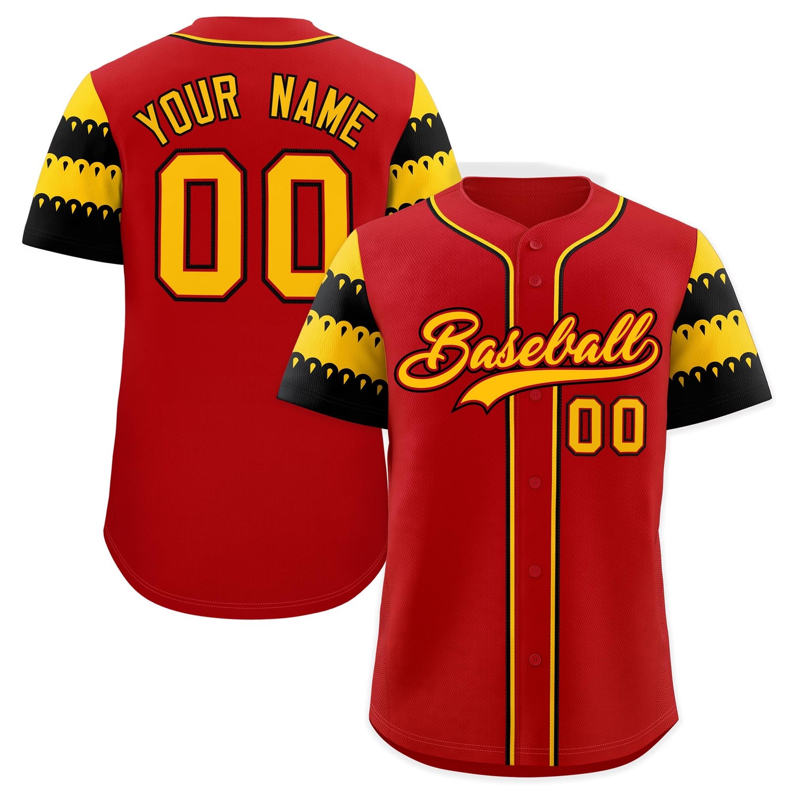 Custom Red Black Gold Sleeve Flag Lace Baseball Jersey | Sublimation Printed & Embroidery,Add Name and Numbern,Perfect for Teams | KXKSHOP