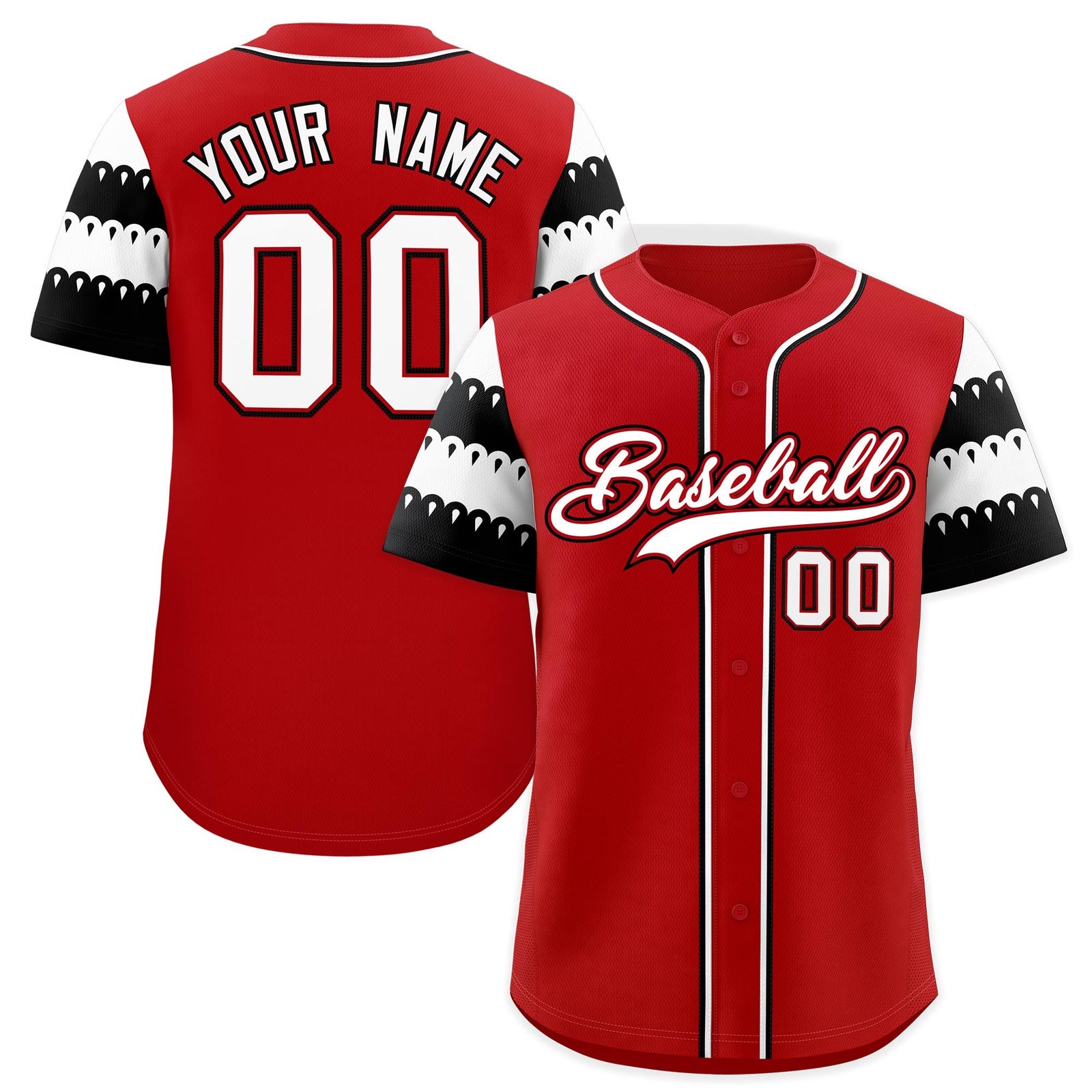 Custom Red White Black Sleeve Flag Lace Baseball Jersey | Sublimation Printed & Embroidery,Add Name and Numbern,Perfect for Teams | KXKSHOP