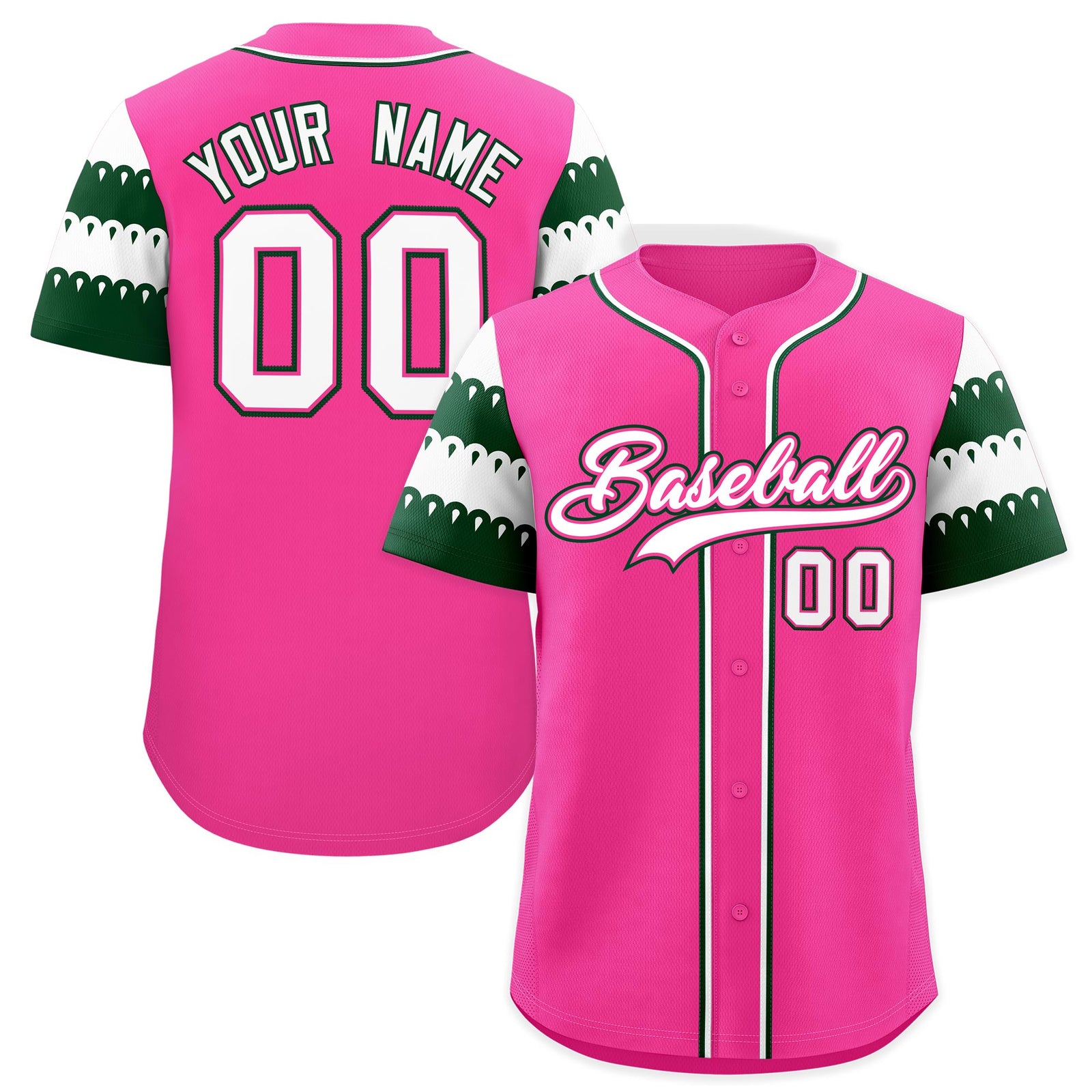 Custom Pink Green White Sleeve Flag Lace Baseball Jersey | Sublimation Printed & Embroidery,Add Name and Numbern,Perfect for Teams | KXKSHOP