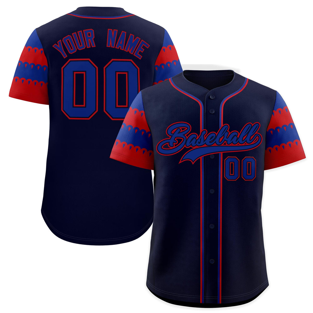 Custom Navy Red Royal Sleeve Flag Lace Baseball Jersey | Sublimation Printed &amp; Embroidery,Add Name and Numbern,Perfect for Teams | KXKSHOP