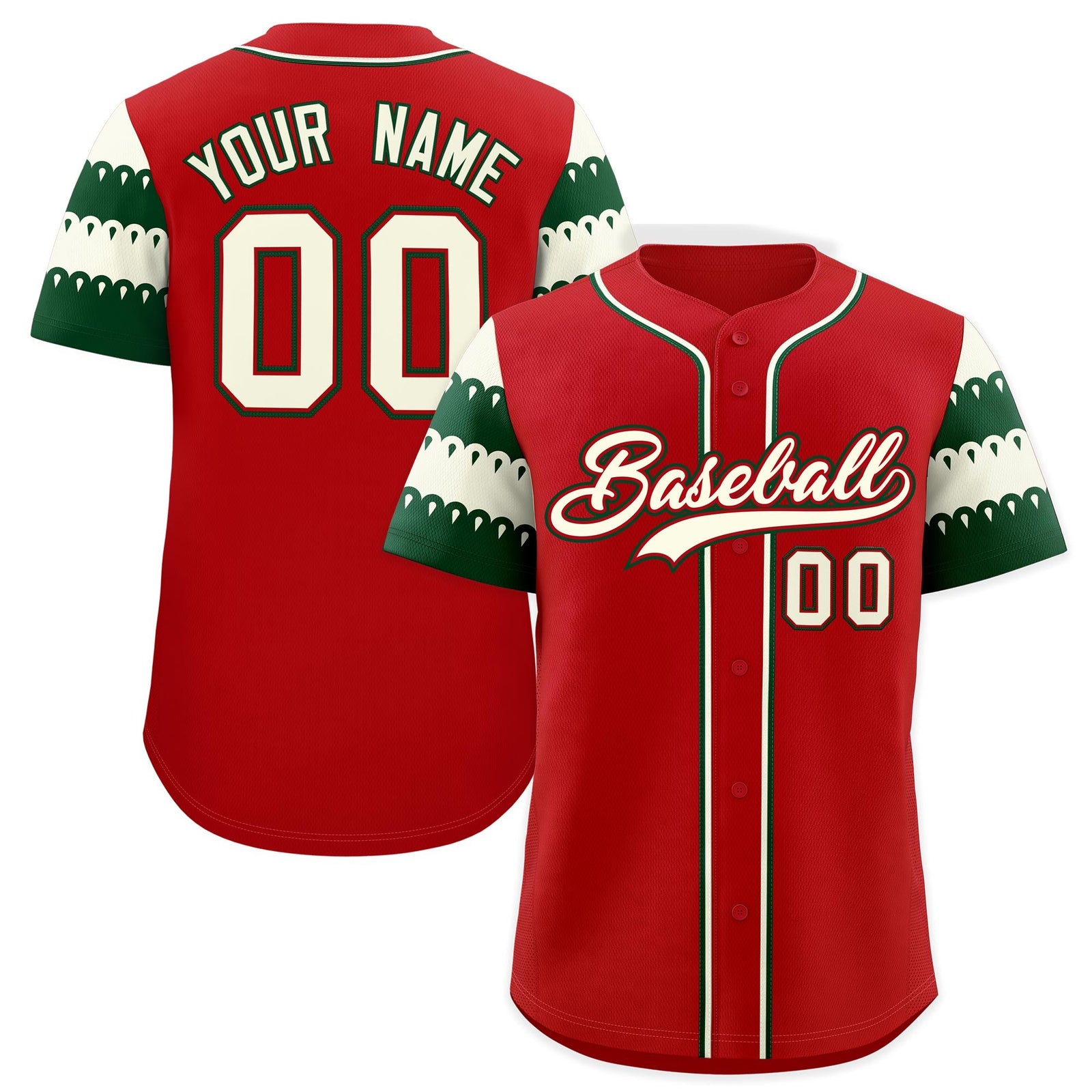 Custom Red White Green Sleeve Flag Lace Baseball Jersey | Sublimation Printed & Embroidery,Add Name and Numbern,Perfect for Teams | KXKSHOP