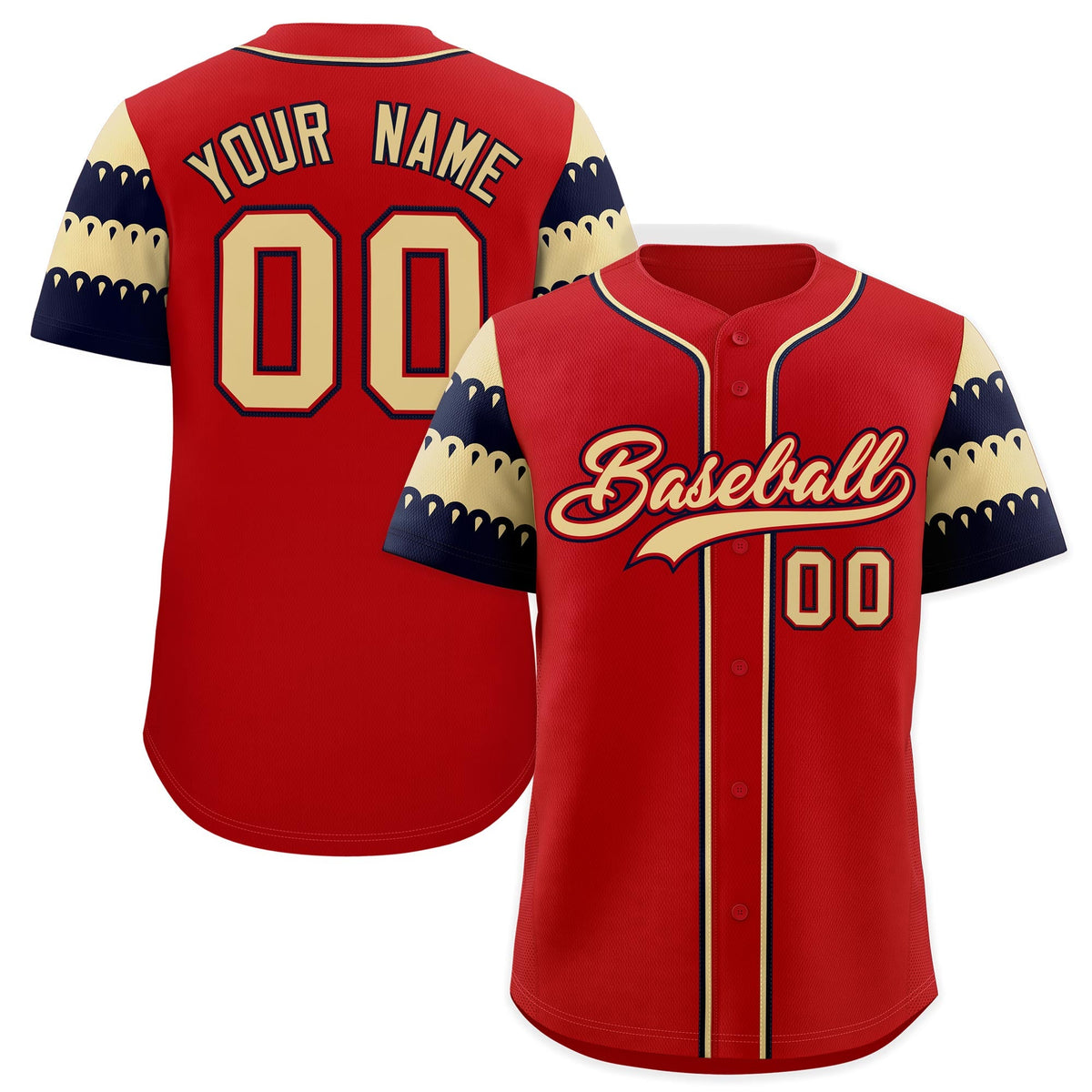 Custom Red Khaki Black Sleeve Flag Lace Baseball Jersey | Sublimation Printed &amp; Embroidery,Add Name and Numbern,Perfect for Teams | KXKSHOP