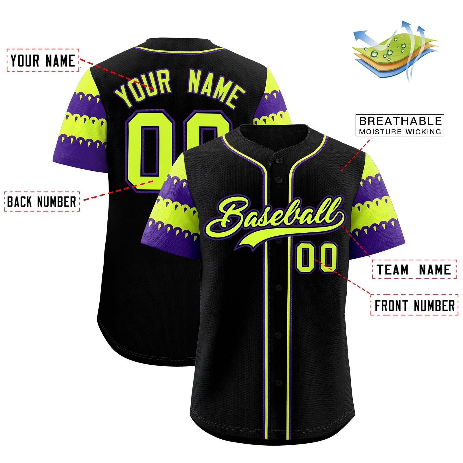 Custom Black Purple Sleeve Flag Lace Baseball Jersey | Sublimation Printed & Embroidery,Add Name and Numbern,Perfect for Teams | KXKSHOP