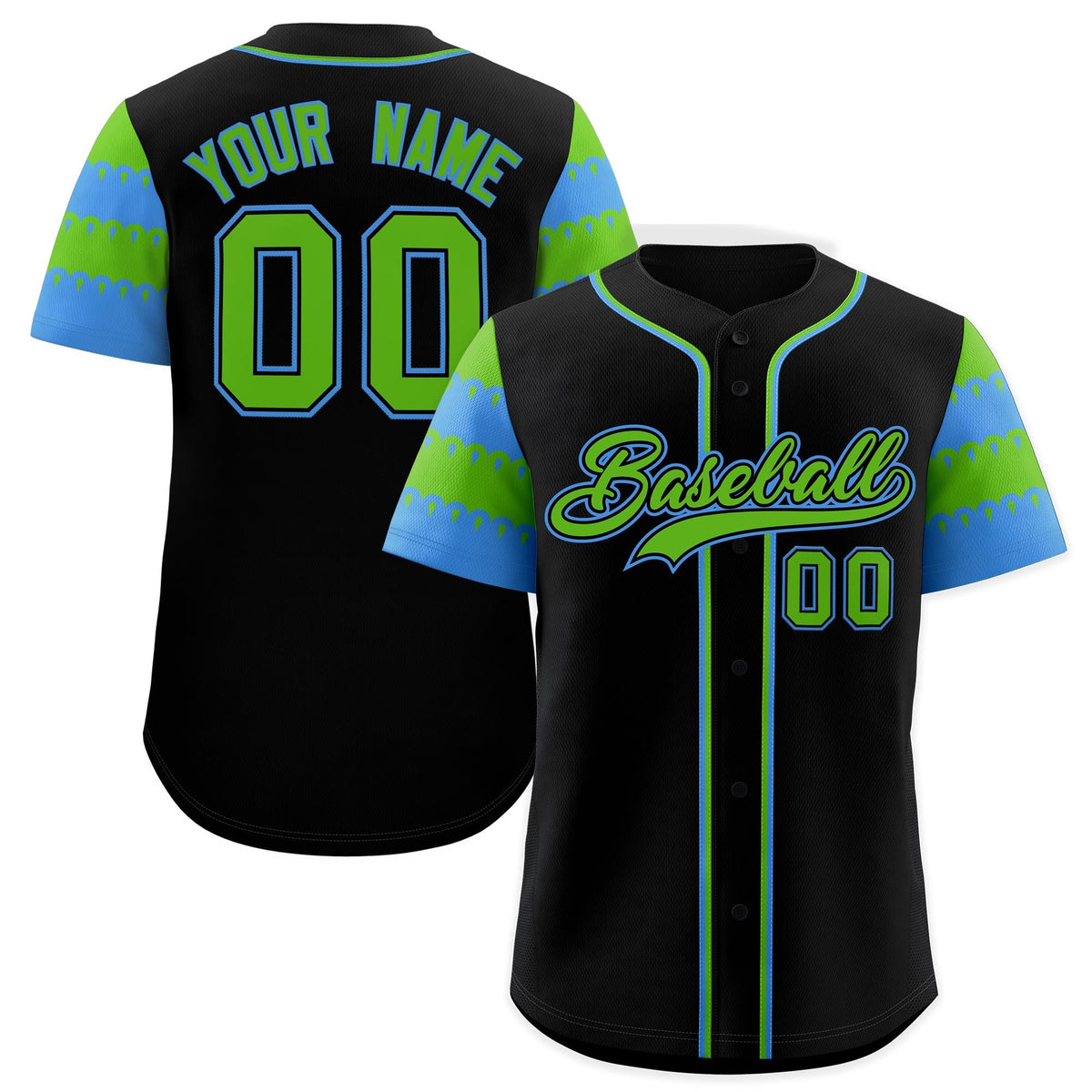 Custom Black Green Powder Blue Sleeve Flag Lace Baseball Jersey | Sublimation Printed &amp; Embroidery,Add Name and Numbern,Perfect for Teams | KXKSHOP