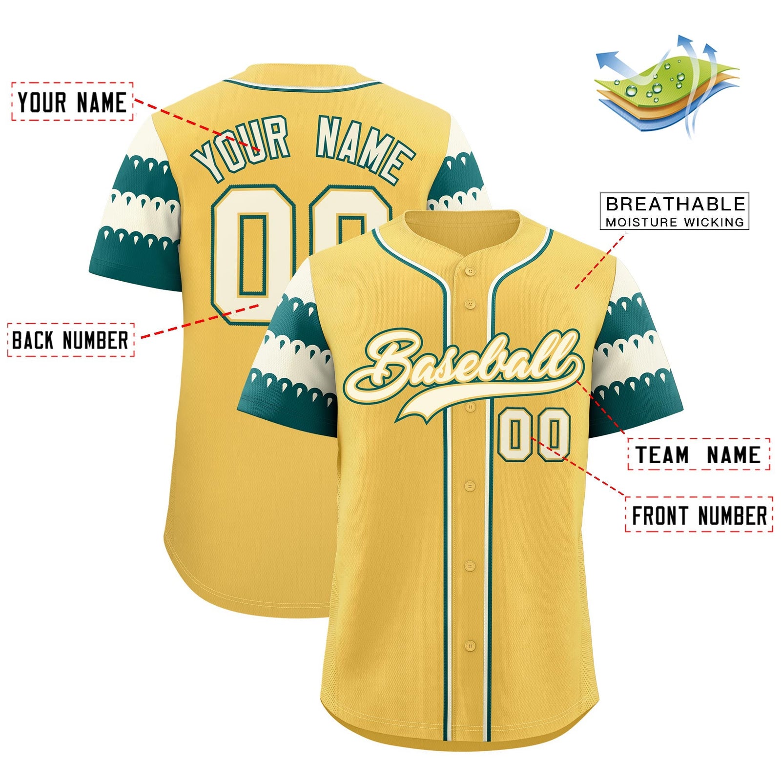Custom Khaki Teal Cream Sleeve Flag Lace Baseball Jersey | Sublimation Printed & Embroidery,Add Name and Numbern,Perfect for Teams | KXKSHOP