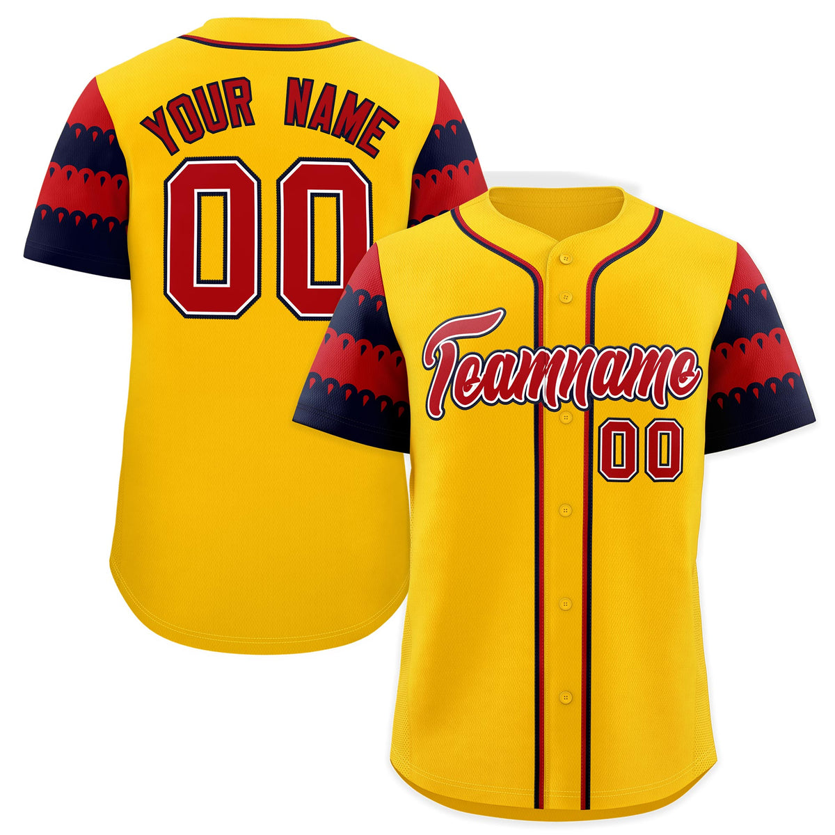 Custom Gold Navy Red Sleeve Flag Lace Baseball Jersey | Sublimation Printed &amp; Embroidery,Add Name and Numbern,Perfect for Teams | KXKSHOP