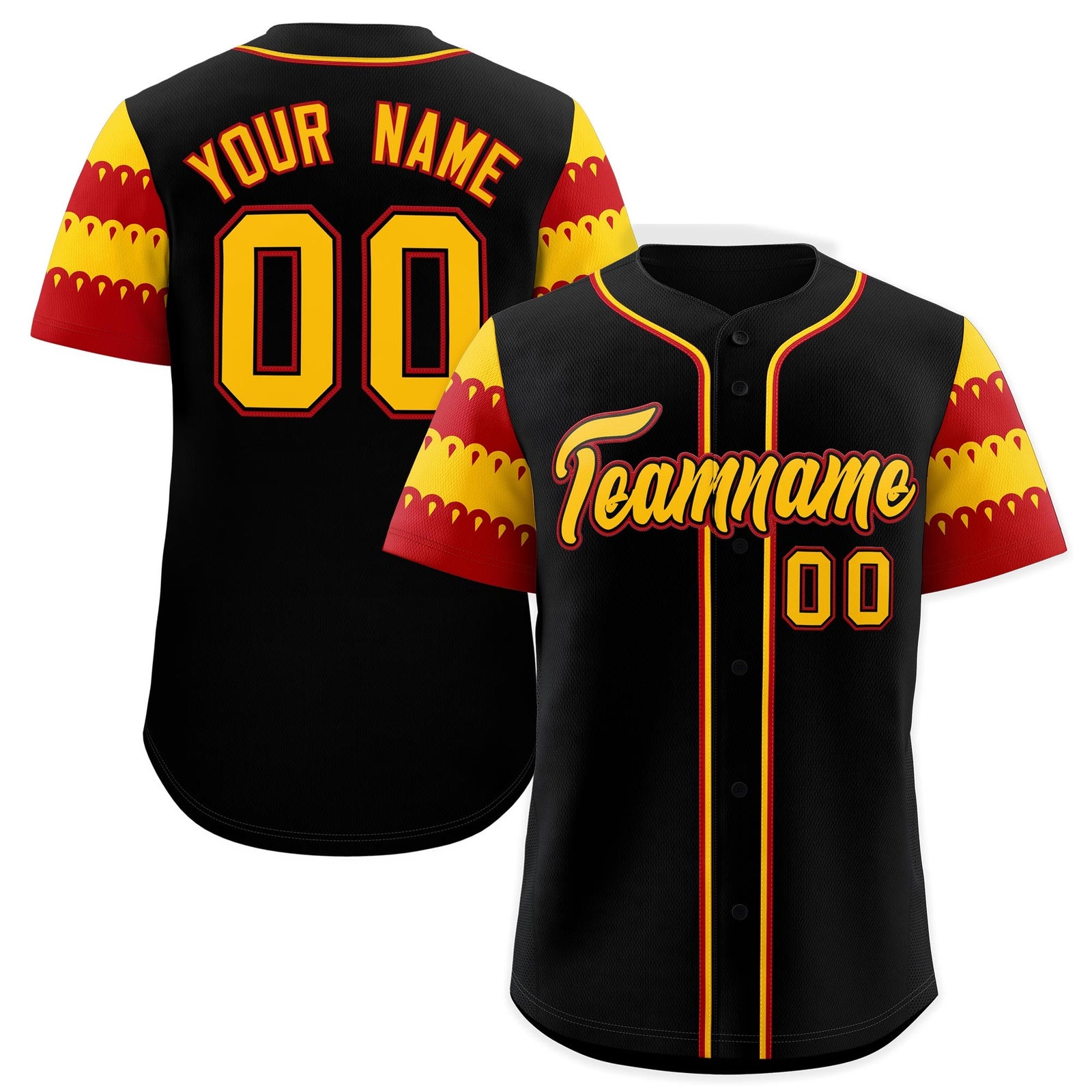 Custom Black Gold Red Sleeve Flag Lace Baseball Jersey | Sublimation Printed & Embroidery,Add Name and Numbern,Perfect for Teams | KXKSHOP