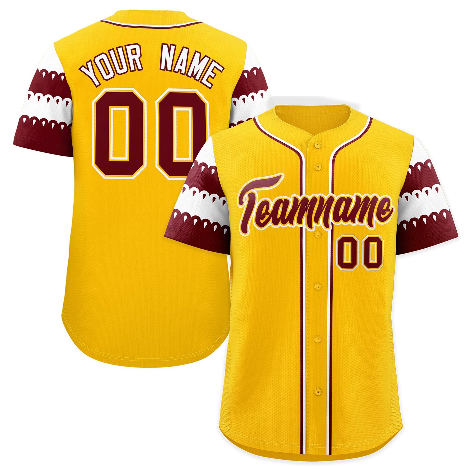Custom Gold Maroon White Sleeve Flag Lace Baseball Jersey | Sublimation Printed & Embroidery,Add Name and Numbern,Perfect for Teams | KXKSHOP