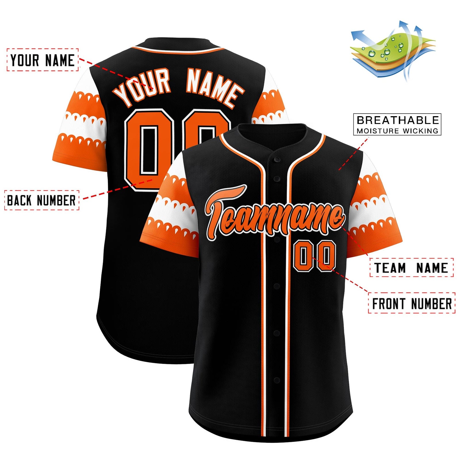 Custom Black Orange White Sleeve Flag Lace Baseball Jersey | Sublimation Printed & Embroidery,Add Name and Numbern,Perfect for Teams | KXKSHOP