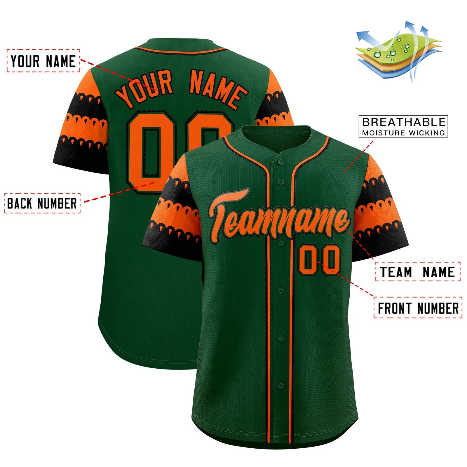 Custom Green Orange Black Sleeve Flag Lace Baseball Jersey | Sublimation Printed & Embroidery,Add Name and Numbern,Perfect for Teams | KXKSHOP